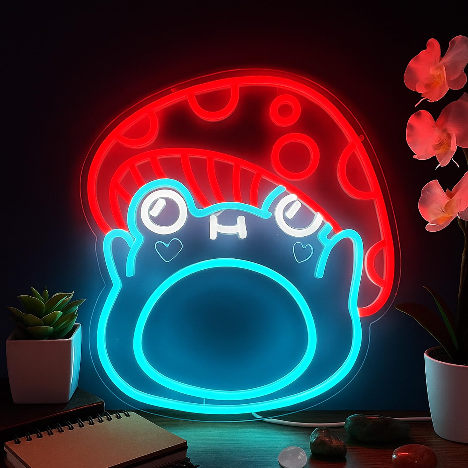 Frog Mushroom Neon Sign LED Mushroom Light for Bedroom Wall Decor USB Powered Frog Neon Lamp with Dimmer