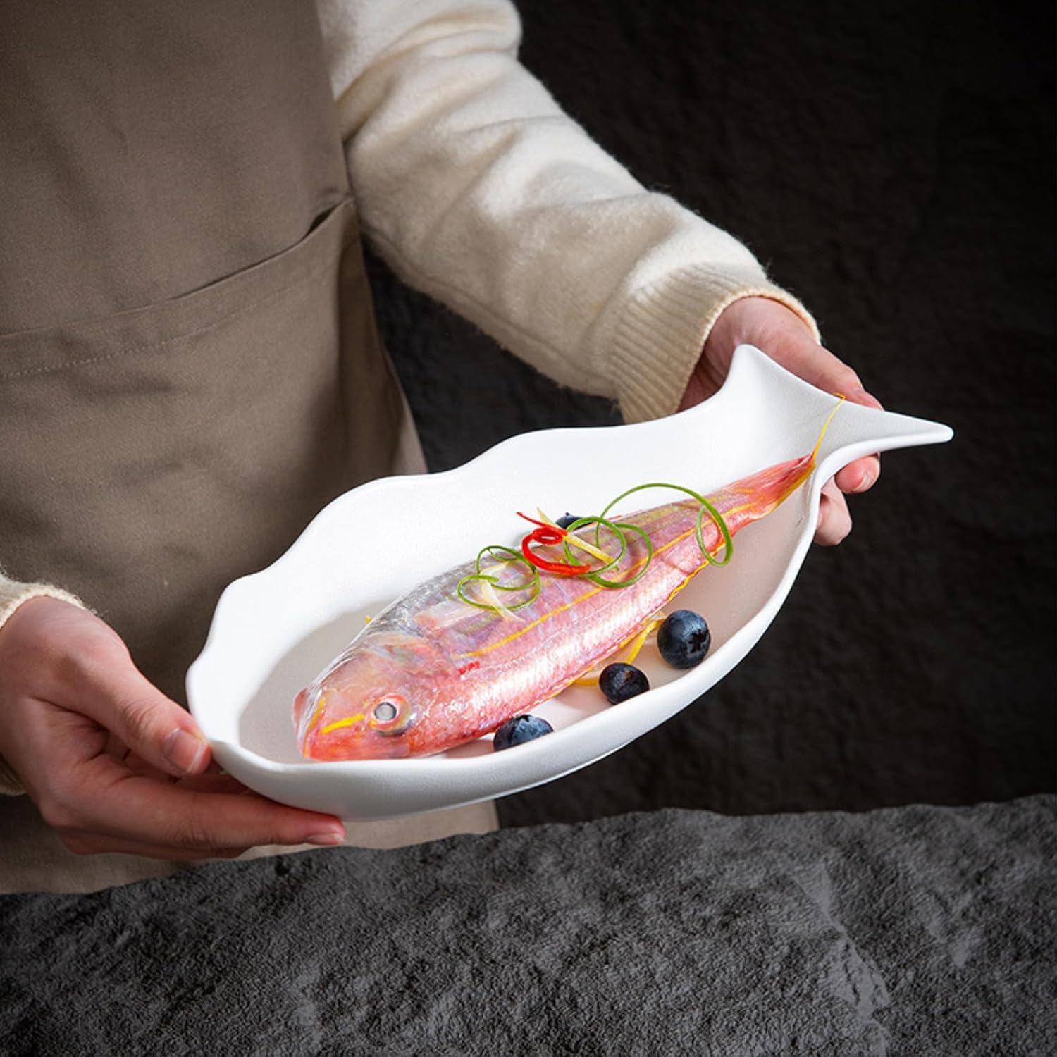 Home Scrub Creative Steamed Fish Plate Oven Available Solid Color Plate-Black