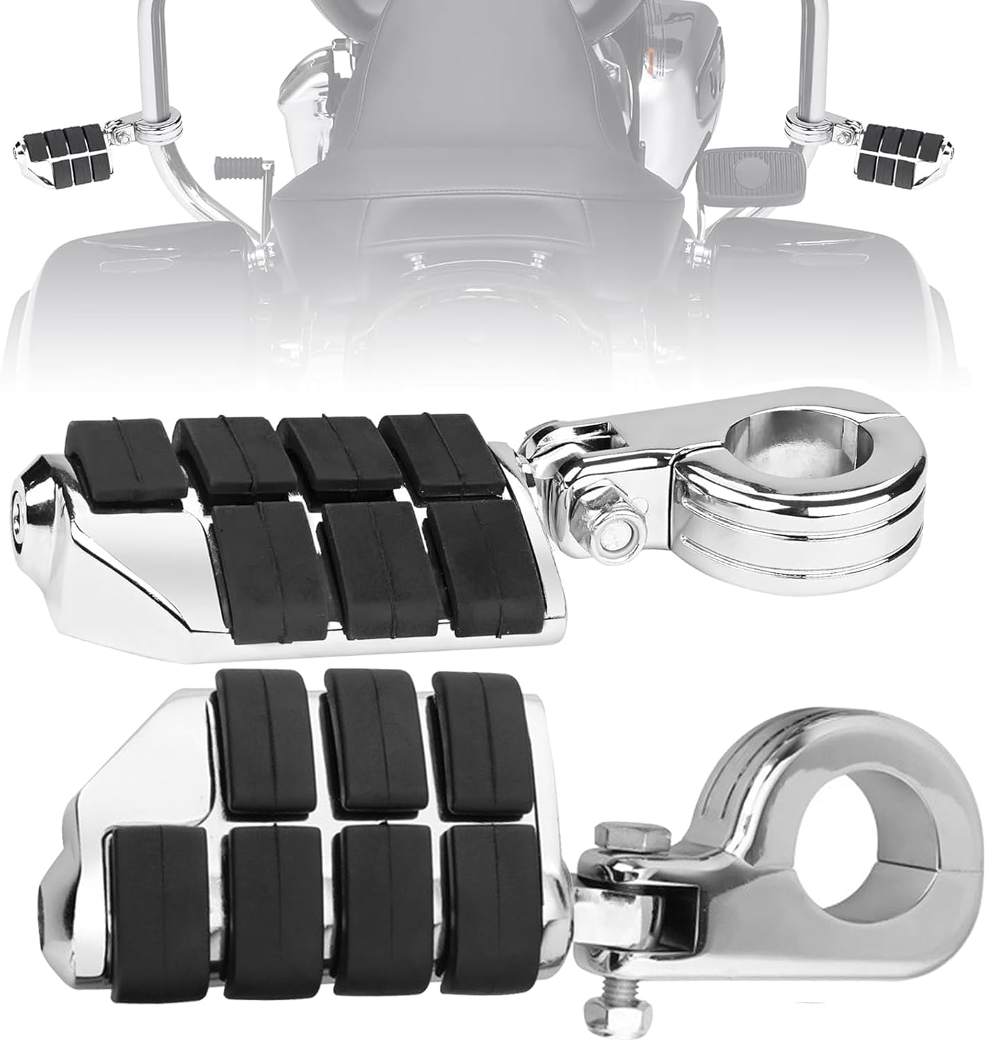 1", 1-1/4", 1-1/3" Inch Motorcycle Highway Foot Pegs Adjustable Highway Footpegs Footrest Fit for Harley Touring Softail Road King Road Glide Sportster Honda Kawasaki Suzuki Yamaha(Chrome H03)