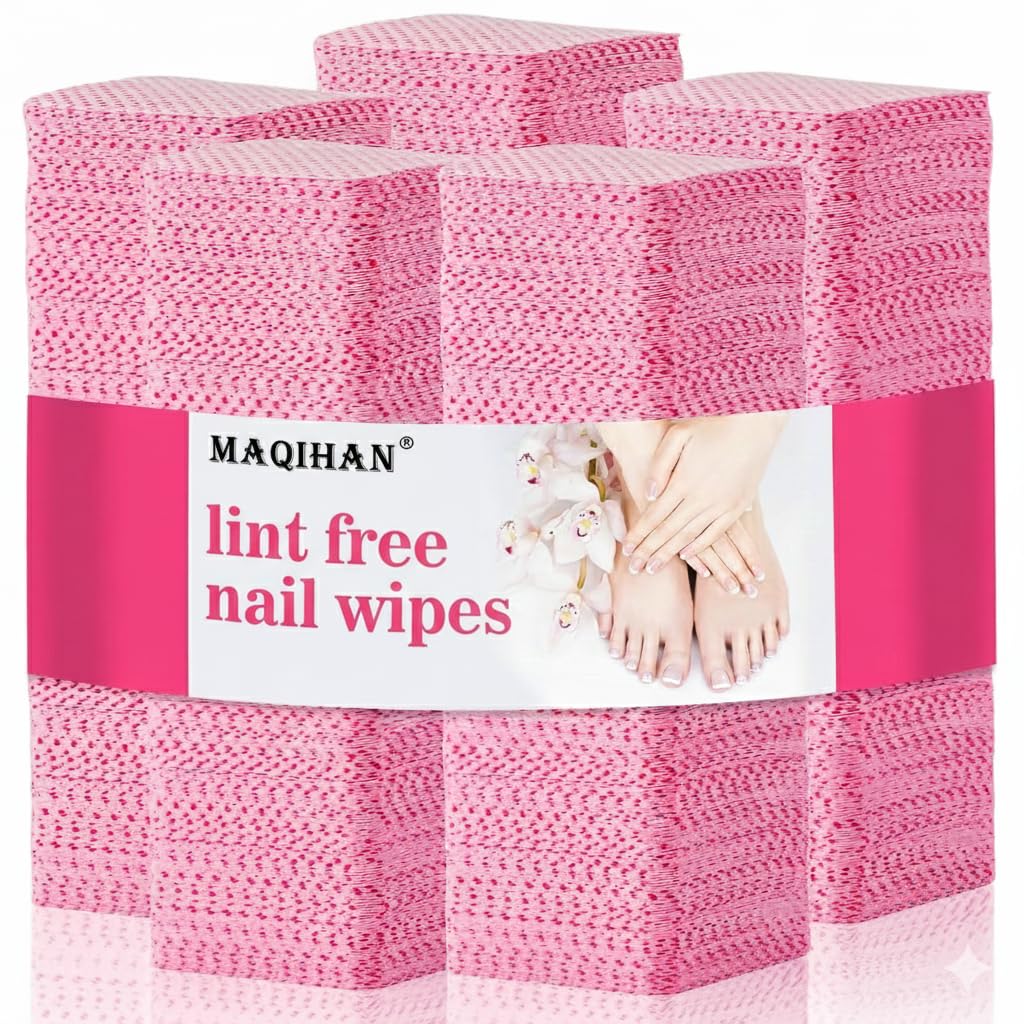 MAQIHAN 1200 Lint Free Nail Wipes - Pink Acetone Nail Polish Remover Wipes Lint Free Nail Wipes Pads Gel Nails No Lint Nail Glue Wipes Eyelash Extensions Toallitas Para Uñas Sin Pelusa Nail Supplies