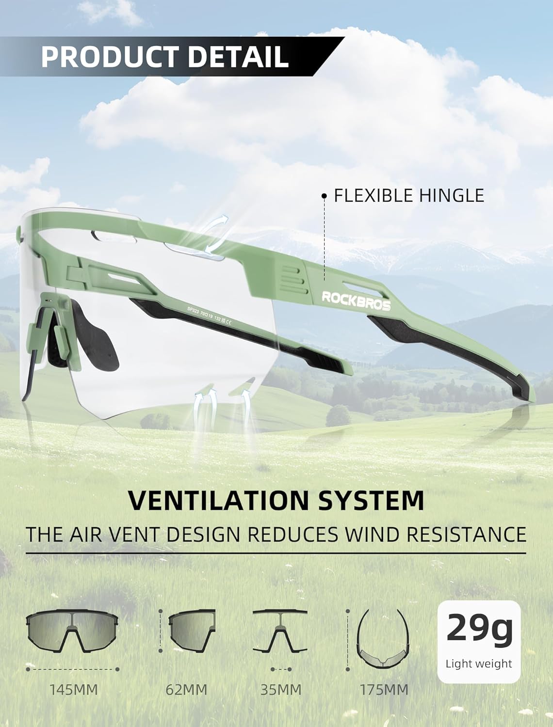 ROCKBROS Photochromic Cycling Glasses Anti-fog Photochromic Sunglasses UV Protection Mountain Bike Glasses - Image 4