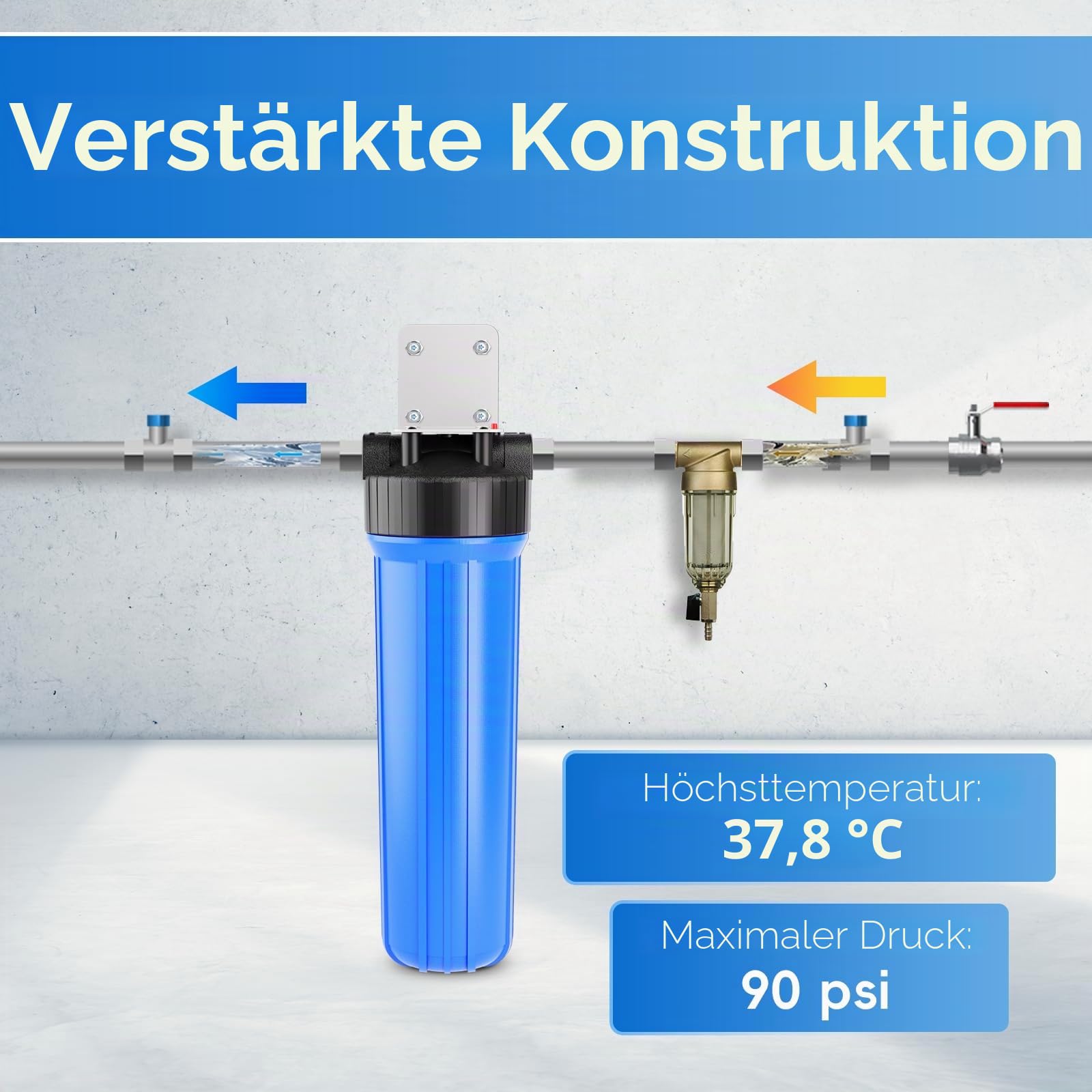 iSpring HB28B 20 Zoll Wasserfiltergehäuse für das ganze Haus, passend für 4,5 x 20 Zoll Kartusche, 1 Zoll Auslass/Einlass
