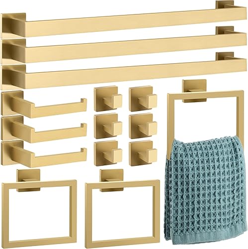Gisafai Juego de accesorios de baño de 15 piezas, kit de barra de toalla de baño de 23.6 pulgadas, juego de accesorios de baño de acero inoxidable,