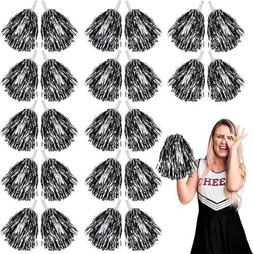 Lovecheer 24 pompones metálicos de animadora con asa para niños y adultos, regalos de fiesta