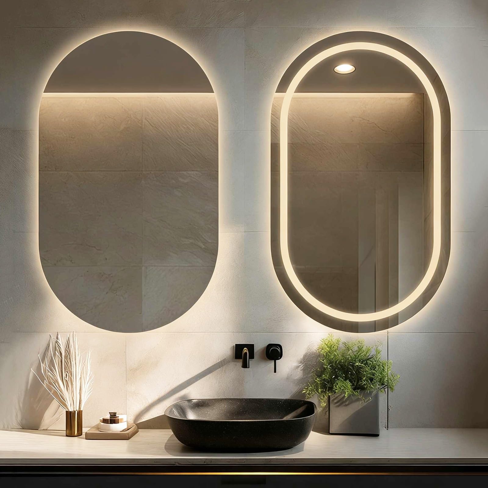 SXFSDOU LED Bathroom Mirror with Lights, Backlit and Frontlit, Dimmable Illuminated Wall-Mounted Vanity Touch Button