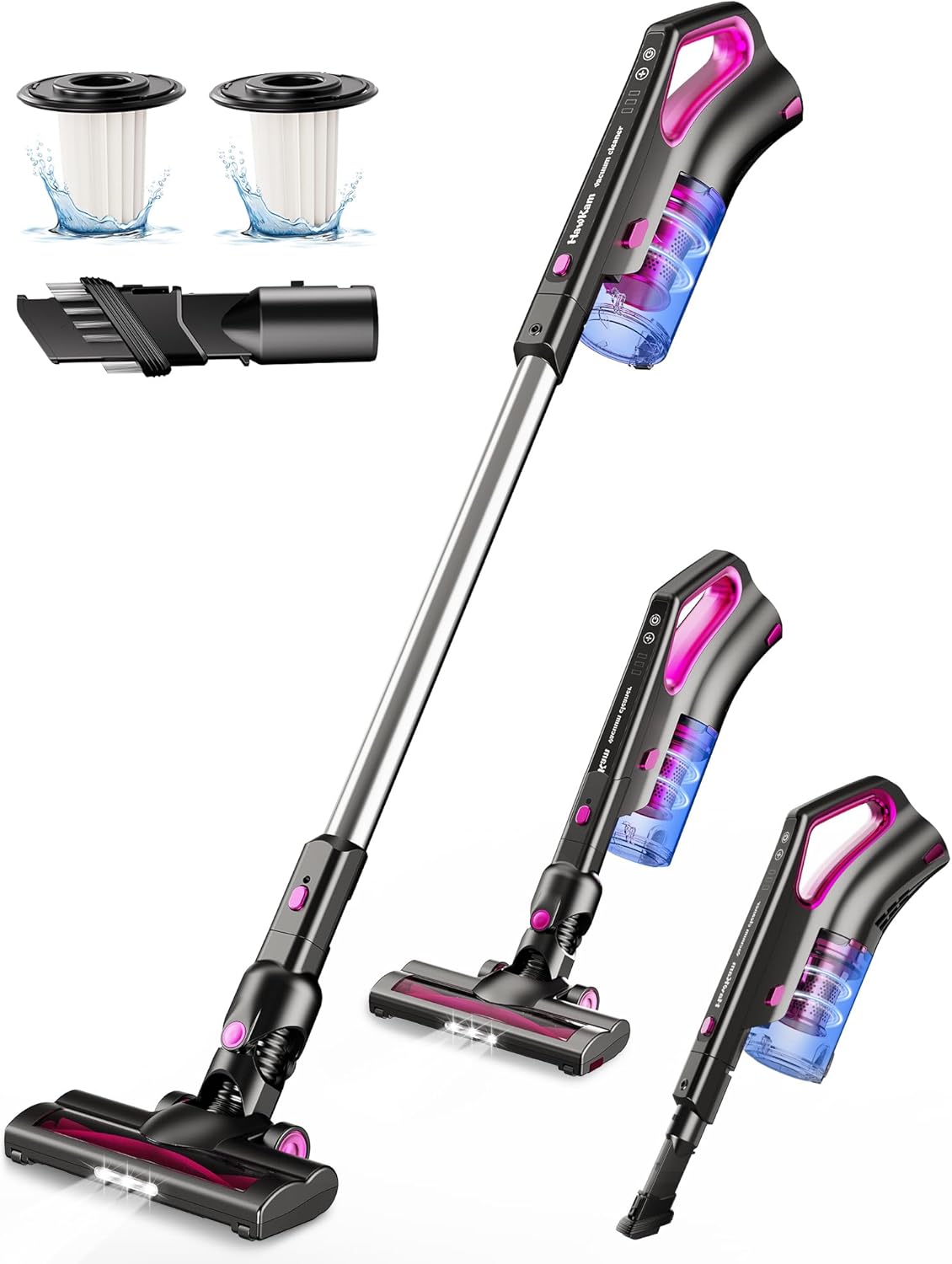 Cordless Vacuum Cleaner with 2200mAh Detachable Battery, Telescopic wand, 7 in 1 Lightweight Stick Vacuum, Rechargeable Electric Broom, V-Shaped Anti-Tangle Roller Brush for Home Pet Hair Hard Floor