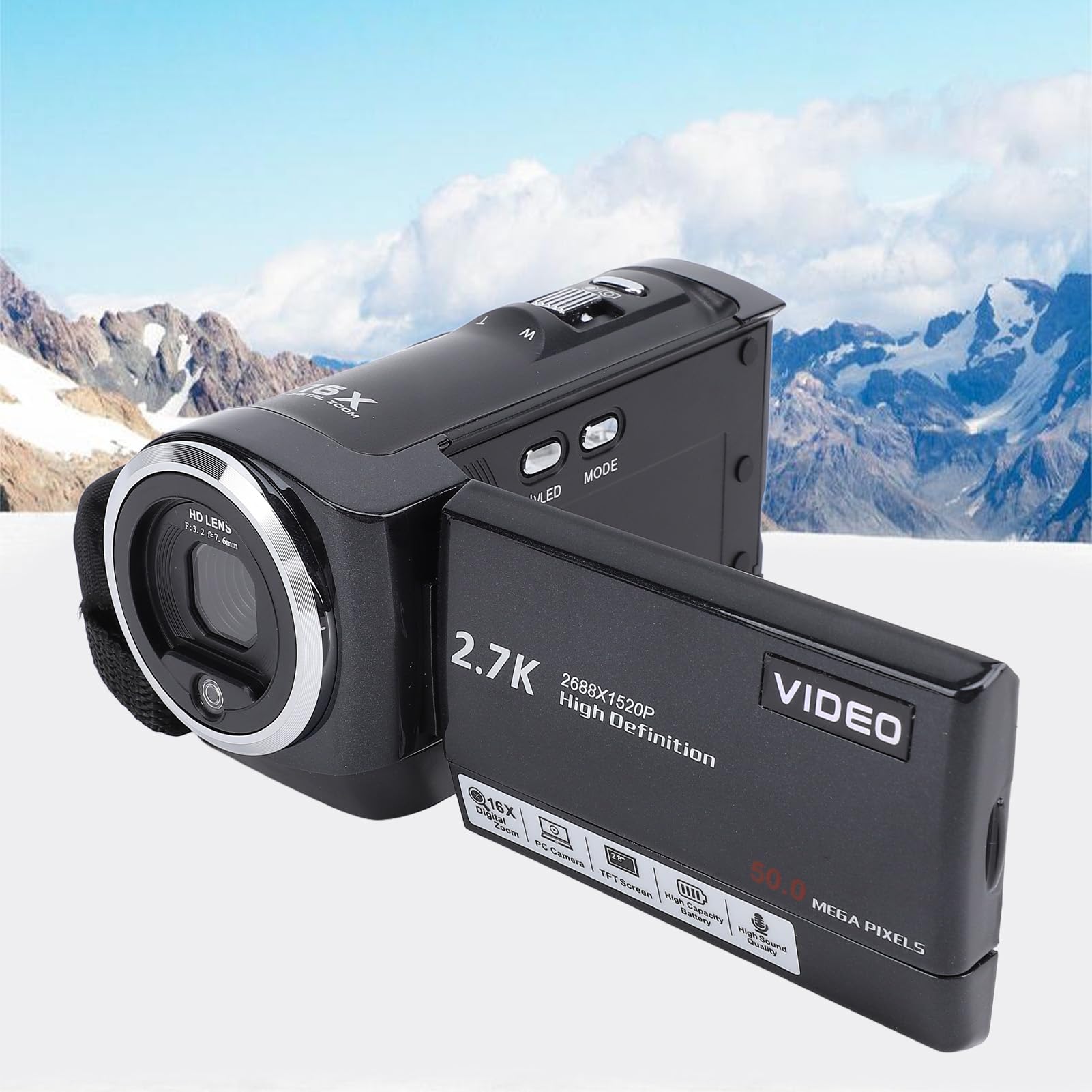 Video Camera Camcorder, 2.7K QHD 50MP Vlogging Camera, 16X Digital Zoom Digital Camera with 2.8 Inch 270 Degree Rotation Screen for Live Streaming Selfie Travel