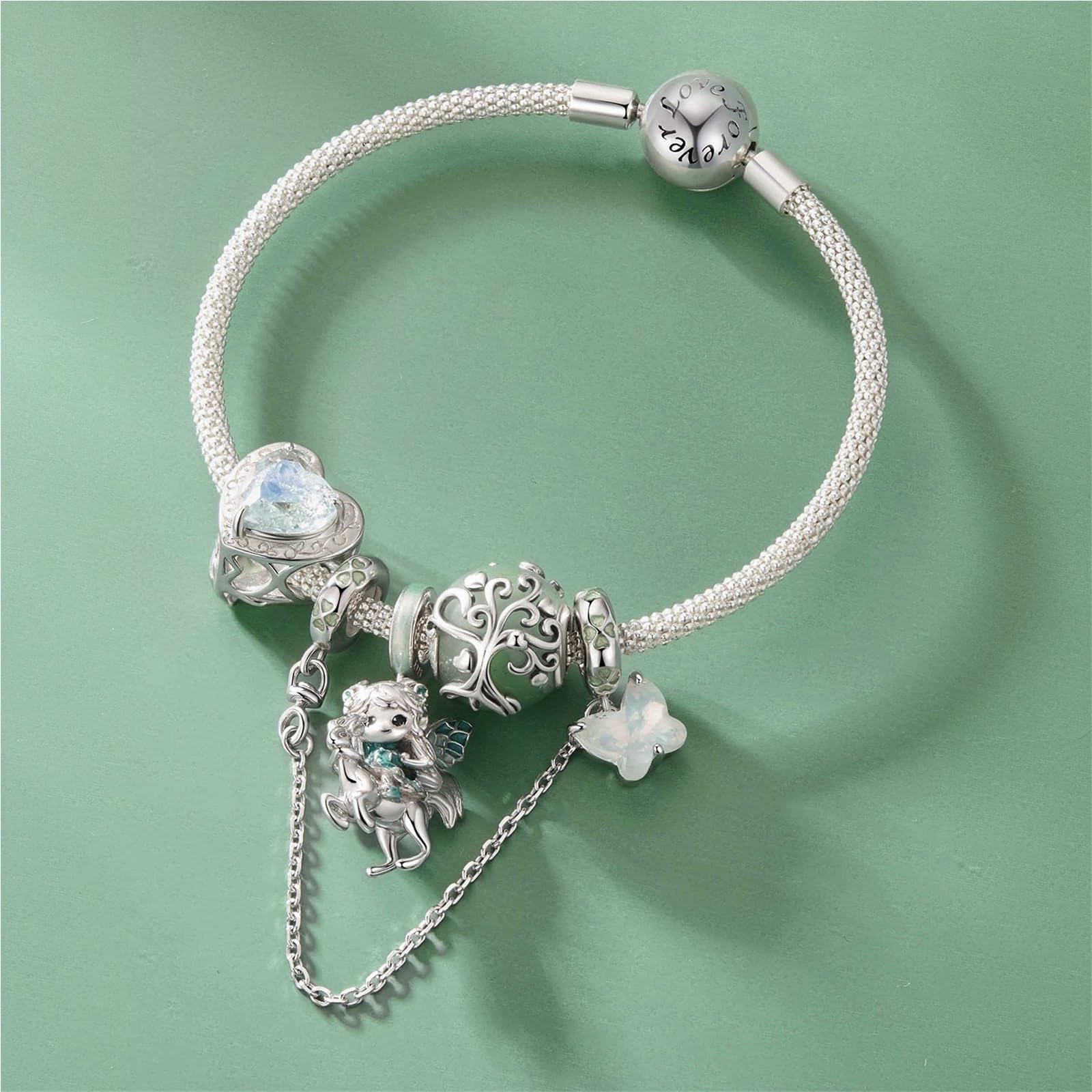 Charms da donna in argento sterling 925 con tema foresta, serie elfo verde, for bracciale Pandora. Un regalo festivo fresco e delicato for la creazione di gioielli fai da te.