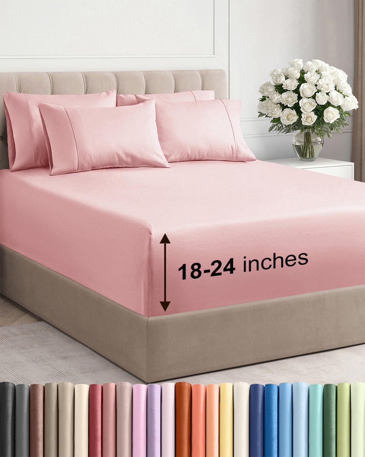 Extra Deep Queen Sheet Set - 6 Piece Breathable Cooling Sheets - Baby Pink | Hotel Luxury Bed Sheets Set, Easy & Secure Fit, Ultra-Soft, Wrinkle & Fade Free, Comfy Sheets Set with Extra Deep Pockets 31 - Baby Pink Queen
