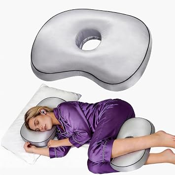 4" Hole Piercing Pillow for Side Sleepers, Gray Cooling Silk Cover | 11.8x17.3 in, removable & washable cover, CNH ear pain relief, dual-use knee rest