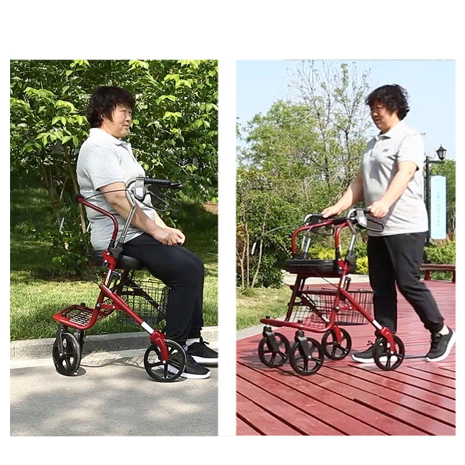 Rollator Walker, Rollator De 4 Ruedas, con Asiento, Andador para Minusválidos, Mayores, Adultos O Ancianos, Ayuda para Caminar, Aluminio, Ligero, Plegable