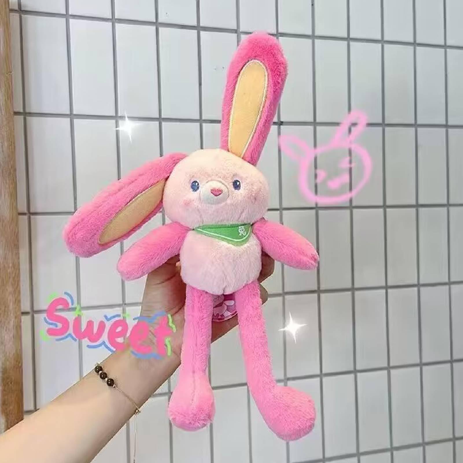 Peluche a forma di coniglio estraibile, divertente giocattolo interattivo a forma di coniglio con orecchie e zampe estraibili, giocattoli a forma di coniglio pasquale estraibile (D)