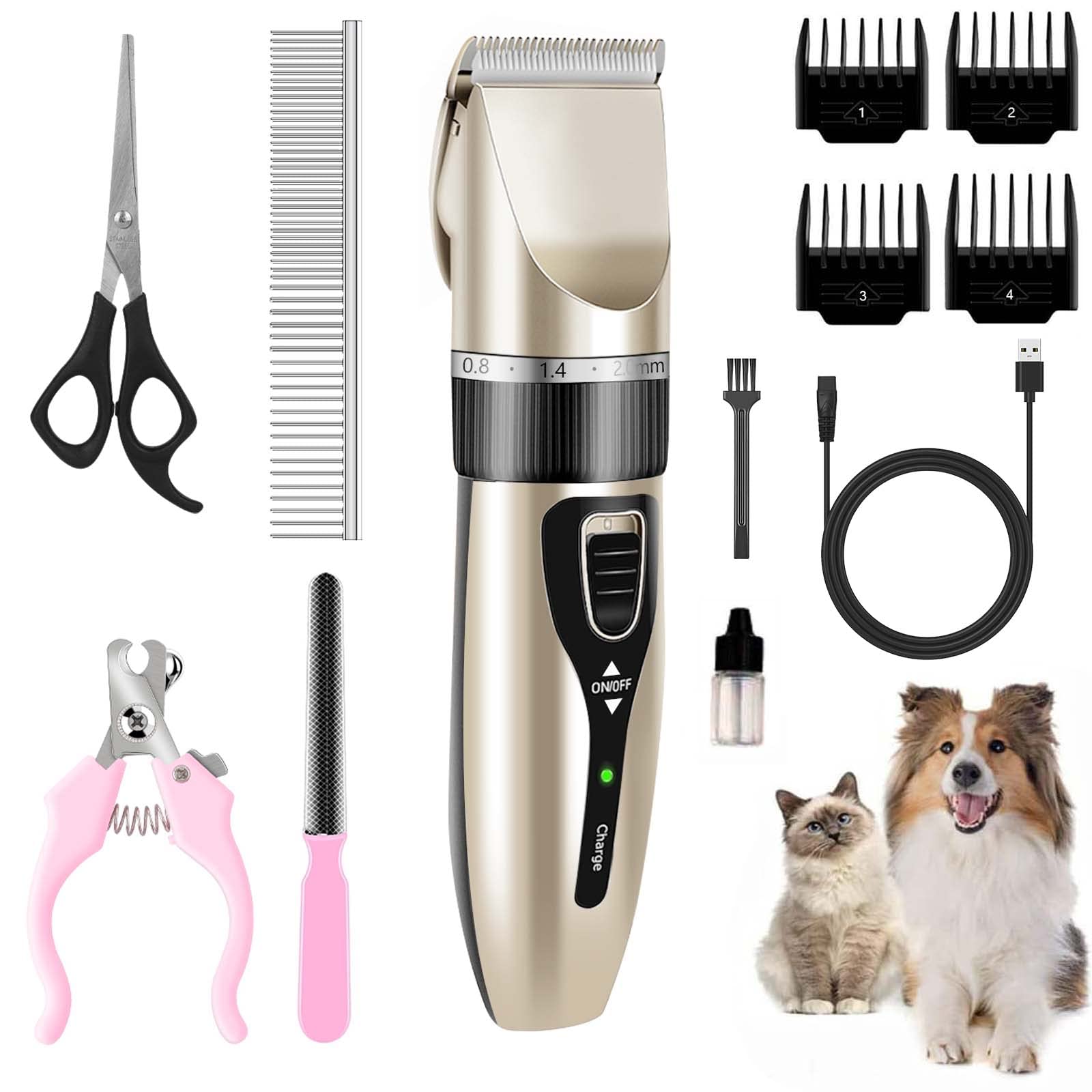 Dog Grooming Kit, Dog Clippers Professional for Thick Hair，Rechargeable,  Cordless Pet Grooming Kit，Low Noise High Power Dog Grooming Clippers for  Dogs