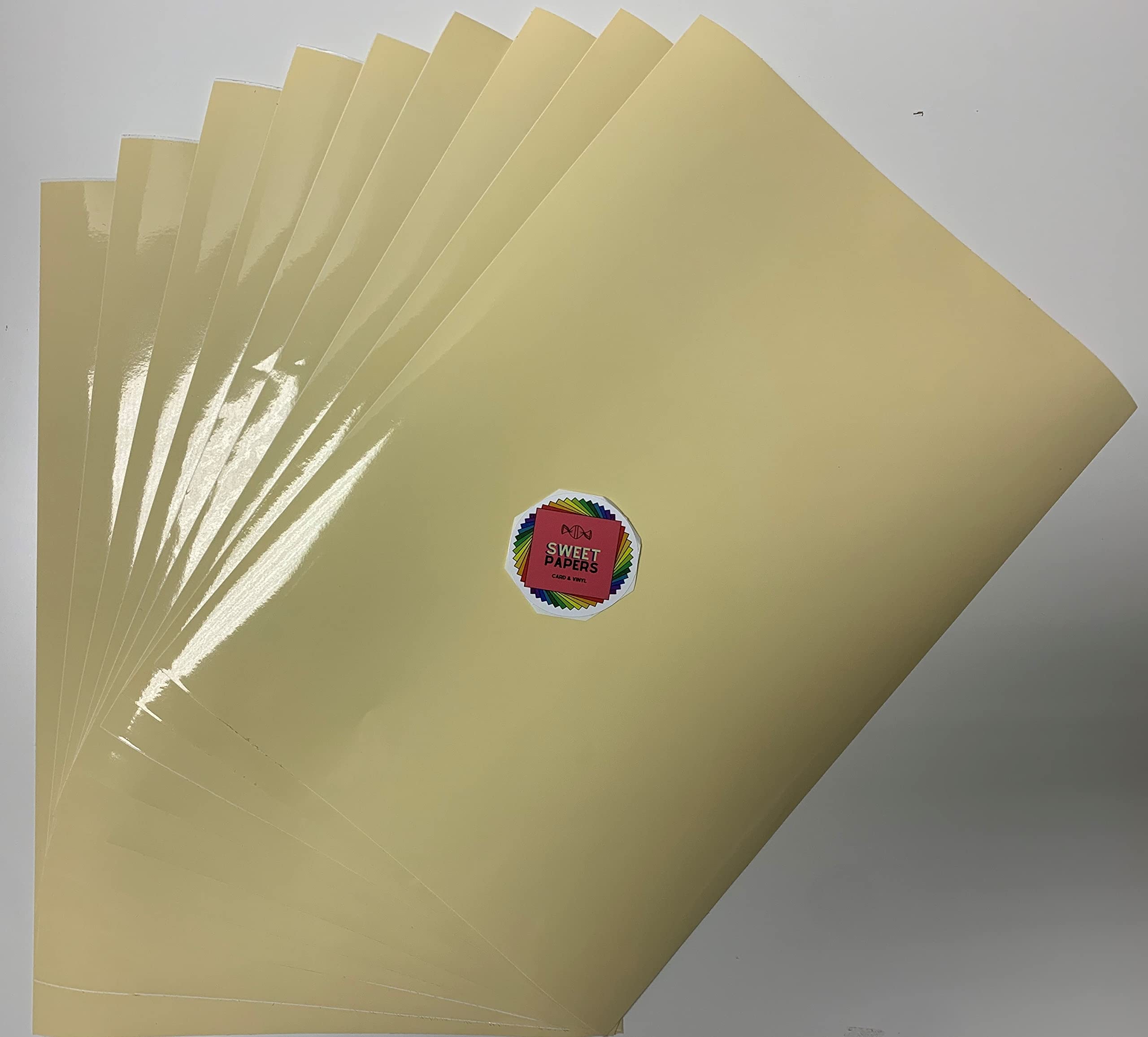 Sweet Factory Arts & Crafts Self Adhesive Sticky Back Gloss Vinyl A4 for Lettering or Decals Suitable for Most scan and Cut Machines (Beige) ** FREE Sheet of Transfer Tape**