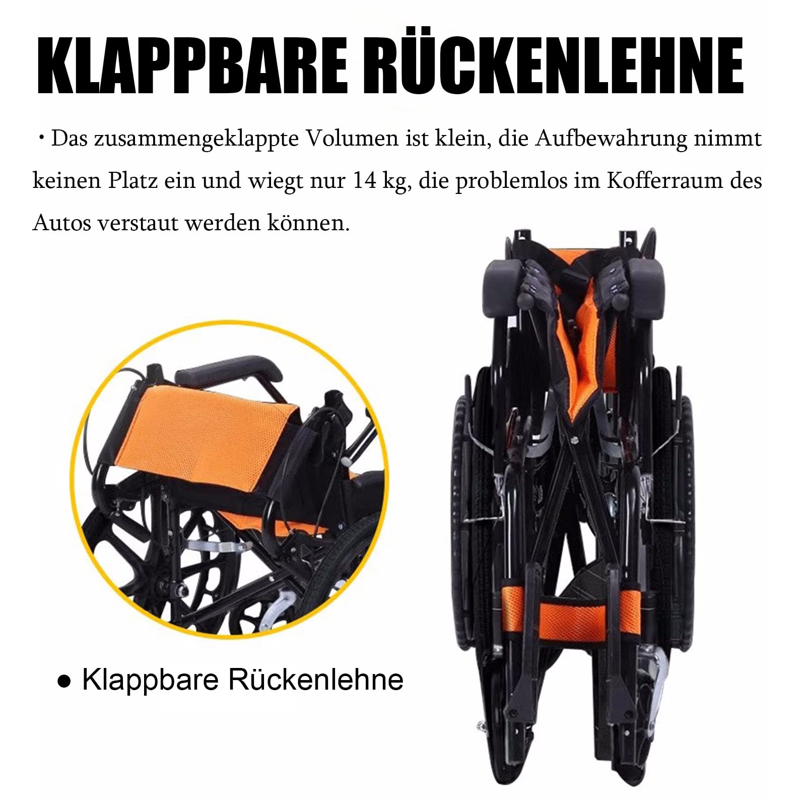 Ultraleicht Rollstuhl Faltbar Leicht Reiserollstuhl, Rollstühle für die Wohnung und Unterwegs, Transportrollstuhl, Trommelbremse, Sitzbreite 50 cm,Rot