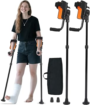 Forearm Crutches for Adults, 3-Angle Adjustable Elbow & Height, Lightweight Foldable Aluminum Crutches with Non-Slip Straps for Elderly, Post-Surgery & Disabled Pair