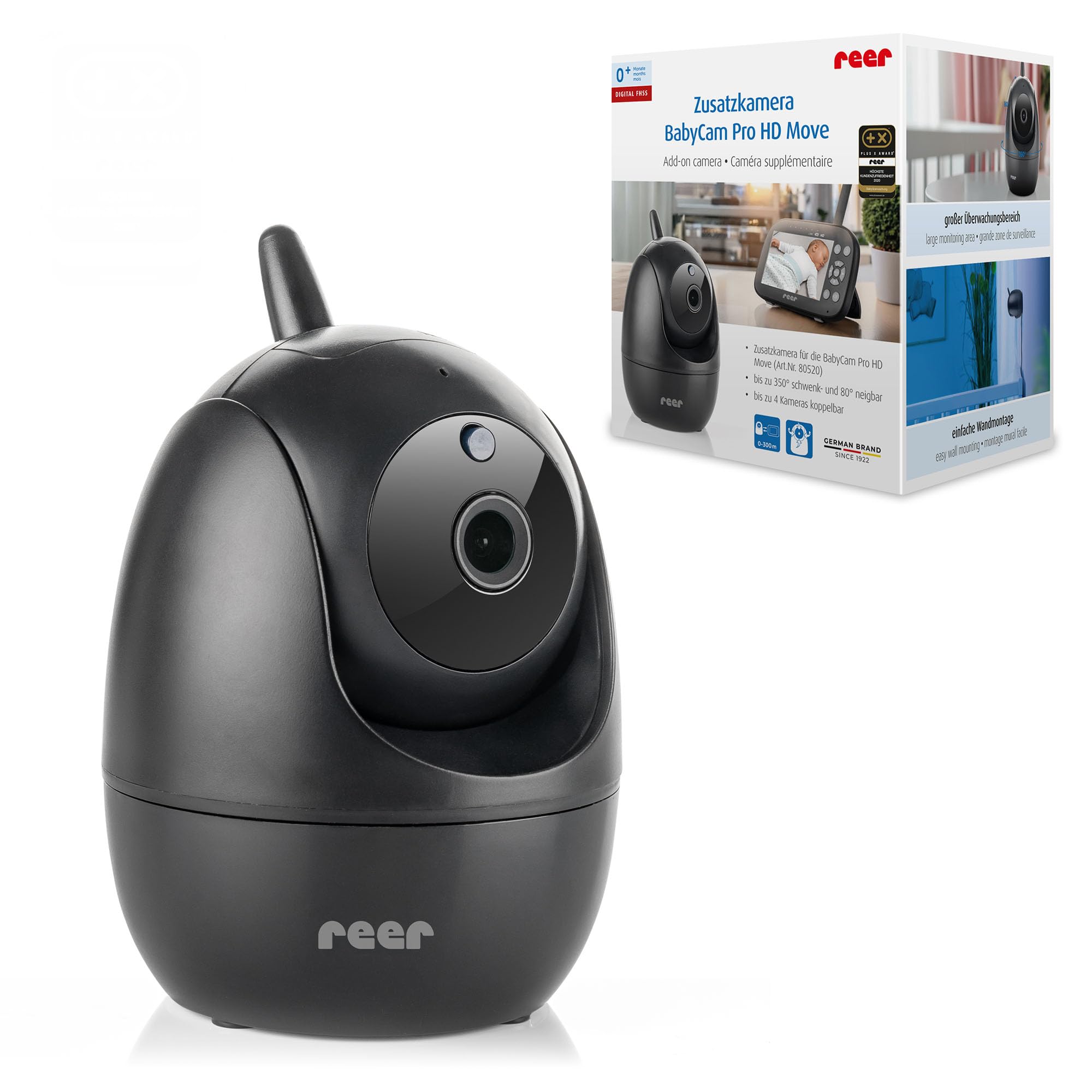 reer Dodatkowa kamera do 80520 BabyCam Pro HD Move | Kamera rozszerzająca | Szeroki kąt, wychylność i pochylenie | Widoczność w nocy | 4-krotny zoom