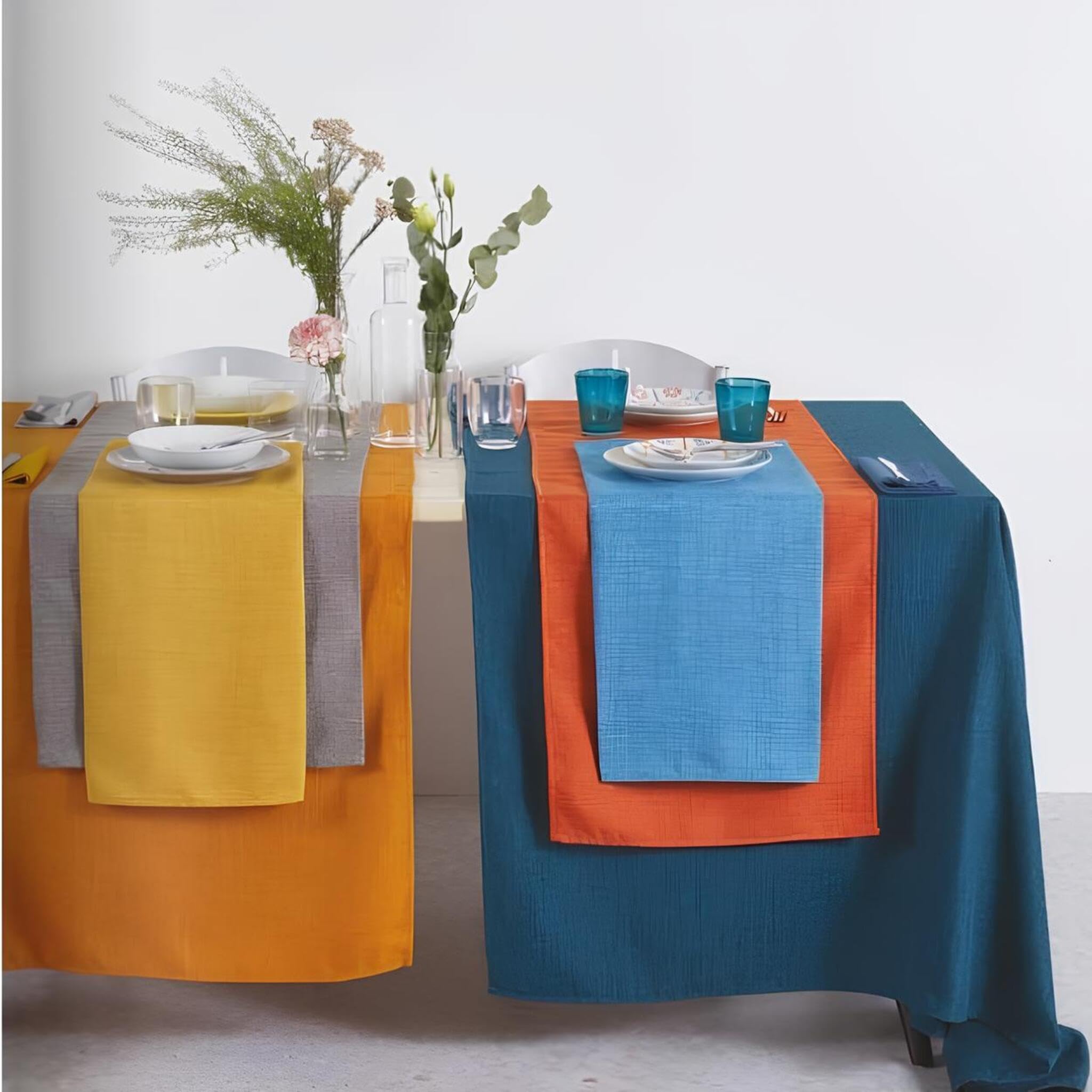 M . S Maison Sucrée Mantel antimanchas impermeable rectangular de Maison Sucrée Art. Korin, mantel antimanchas rectangular, color liso, fabricado en Italia (1-color turquesa, 155 x 265 cm)
