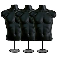 Vista 21 de DisplayTown - Maniquí masculino de torso con soporte de metal, parte trasera hueca, cuerpo apilable, forma de vestido para exhibición de camisetas