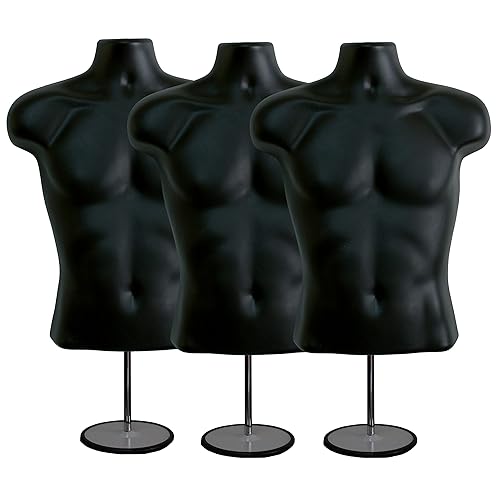 Miniatura 40 de DisplayTown - Maniquí masculino de torso con soporte de metal, cuerpo hueco, apilable, forma para exhibir camisetas, mostrador, ferias de Negro