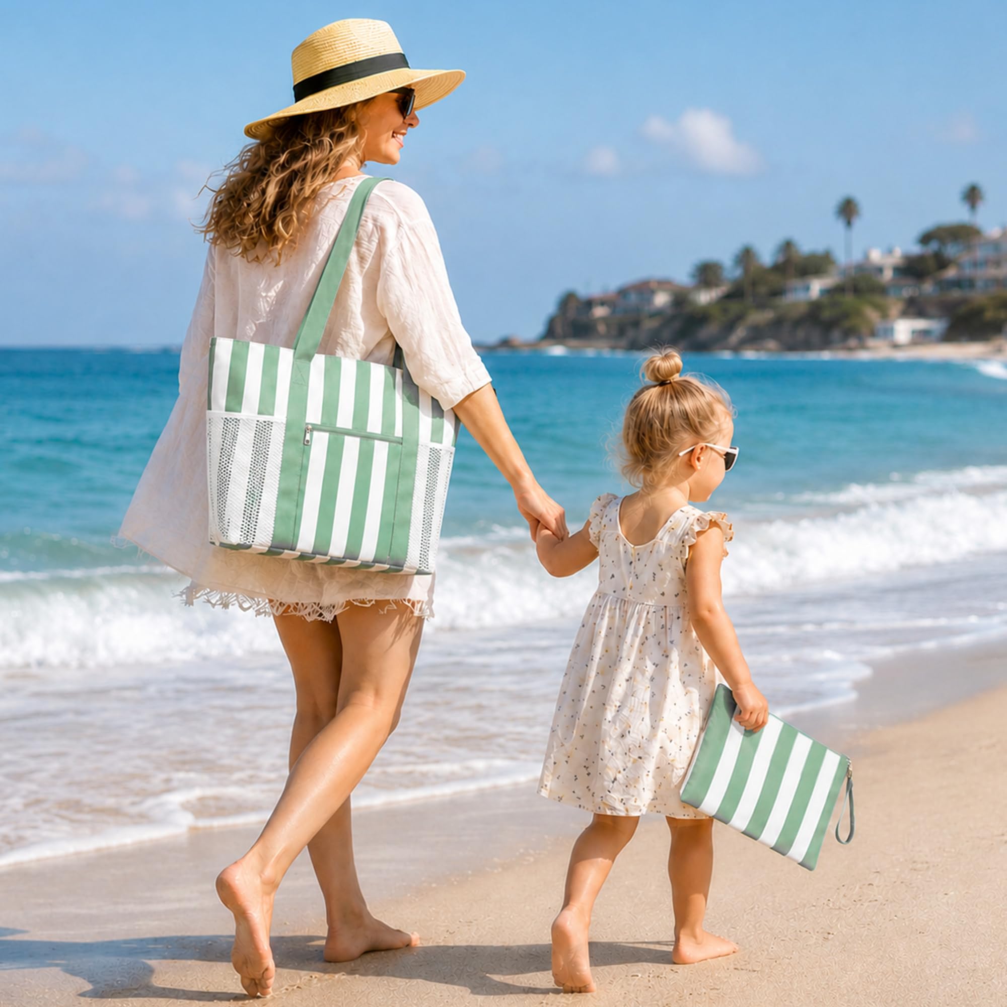 TAHAVICE Sac de plage XXL Famille Sac de bain pour femme Imperméable Sac de plage Sac fourre-tout pour plage, voyage, piscine, gym