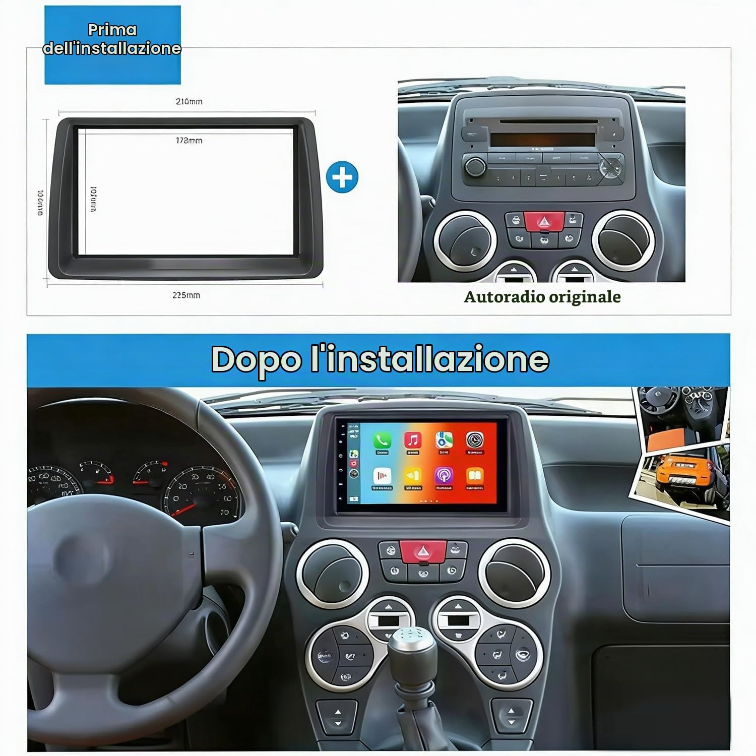 Autoradio 2 DIN Android 14 per Fiat Panda 2003-2011, Schermo Touch 7 Pollici 4+64G, Compatibile con CarPlay e Android Auto, Bluetooth GPS FM/RDS, Navigazione Auto