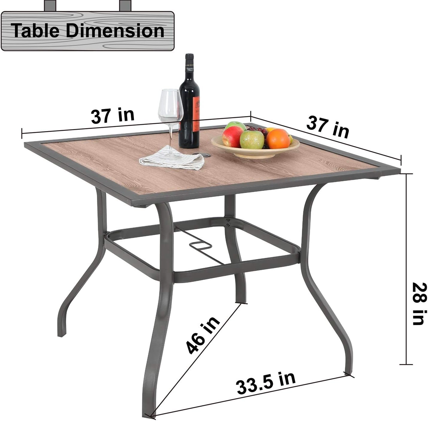Sophia & William Patio Dining Table Umbrella Table Outdoor Coffee Bistro with Hole for Lawn Garden Pool Sturdy Metal Steel Frame Easy to Care Special Wood-Like Table top Design 37" x 37" Square Table : Patio, Lawn & Garden