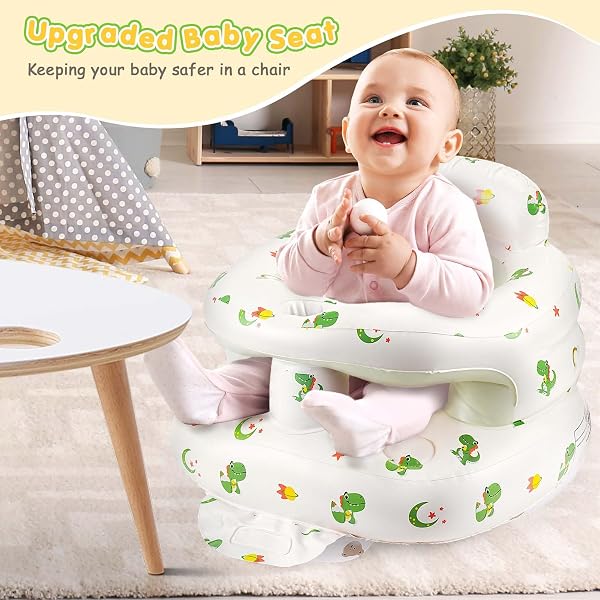 Asiento inflable para bebé Partir de 3 Meses, Silla Infantil Inflable con Bomba de Aire Integrada, silla inflable con soporte para espalda y cuello para Viajes, Alimentación, Camping, Aprender - 4