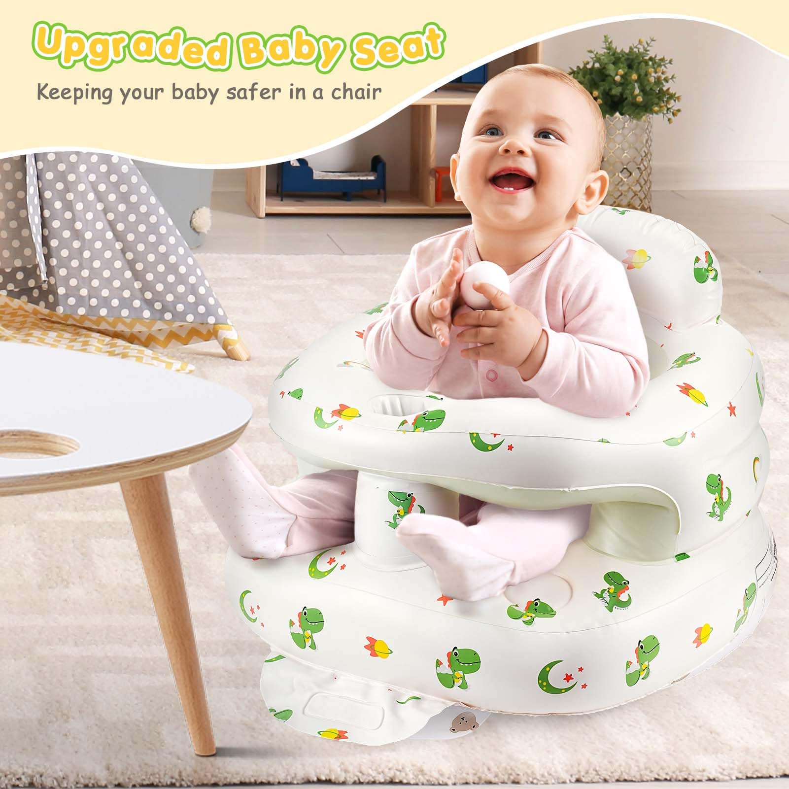 Asiento inflable para bebé Partir de 3 Meses, Silla Infantil Inflable con Bomba de Aire Integrada, silla inflable con soporte para espalda y cuello para Viajes, Alimentación, Camping, Aprender - 4