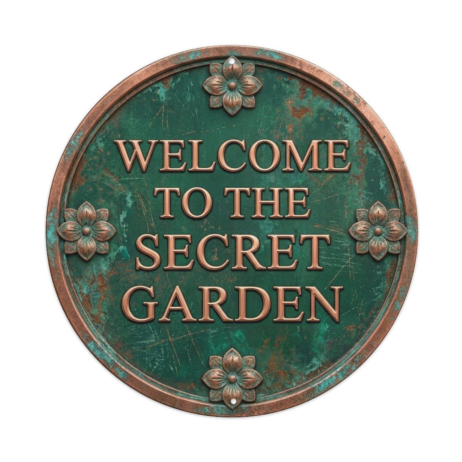 Vintage Welcome Secret Garden Copper Malachite Jasmine Metal Tin Sign