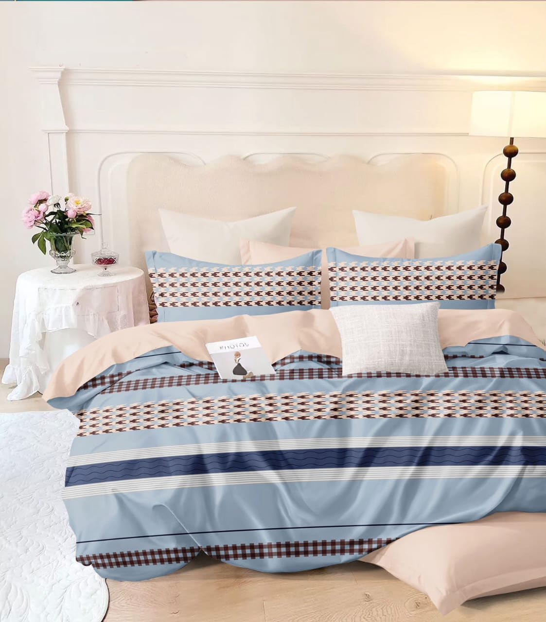 ARIHANT Glace Cotton, Modern Cotton Duvet Cover Set, Grey and White Geometric Pattern, in Twin Size with one Pillow Cover and a bedsheet of Size - 60'' x 90'' inches (Twin) (Blue)-image-32