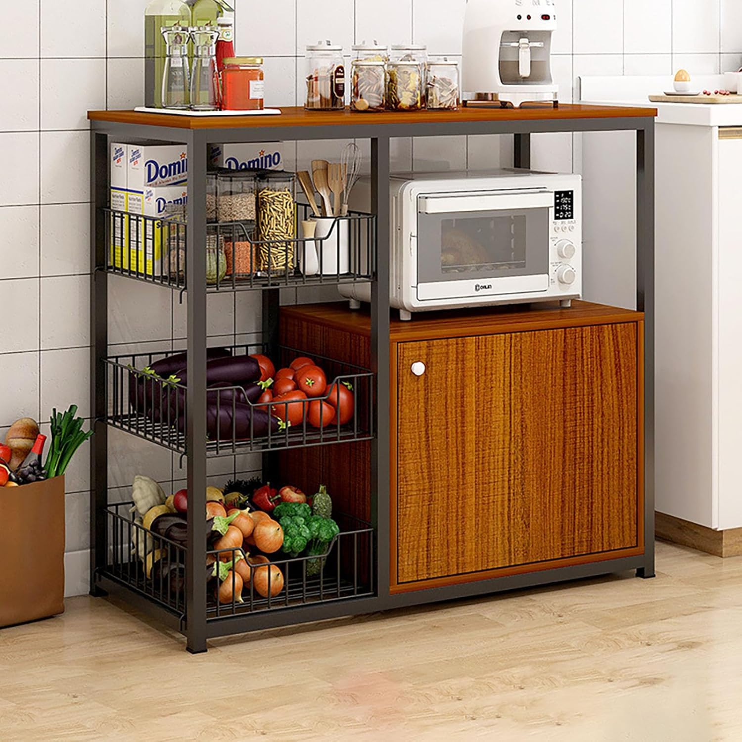 Étagère de rangement de cuisine noire à plusieurs niveaux 80cm avec casier
