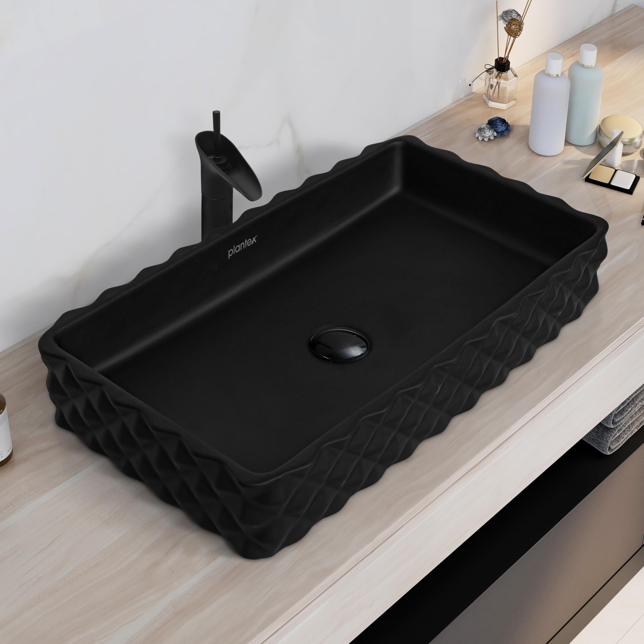 Plantex Ceramic Basin for Bathroom/Table Top Ceramic Basin/Washbasin for Bathroom - (DAIMOND-M-BLACK-Marble Finish) (B0CG6SF5QJ) Amazon Price History, Amazon Price Tracker