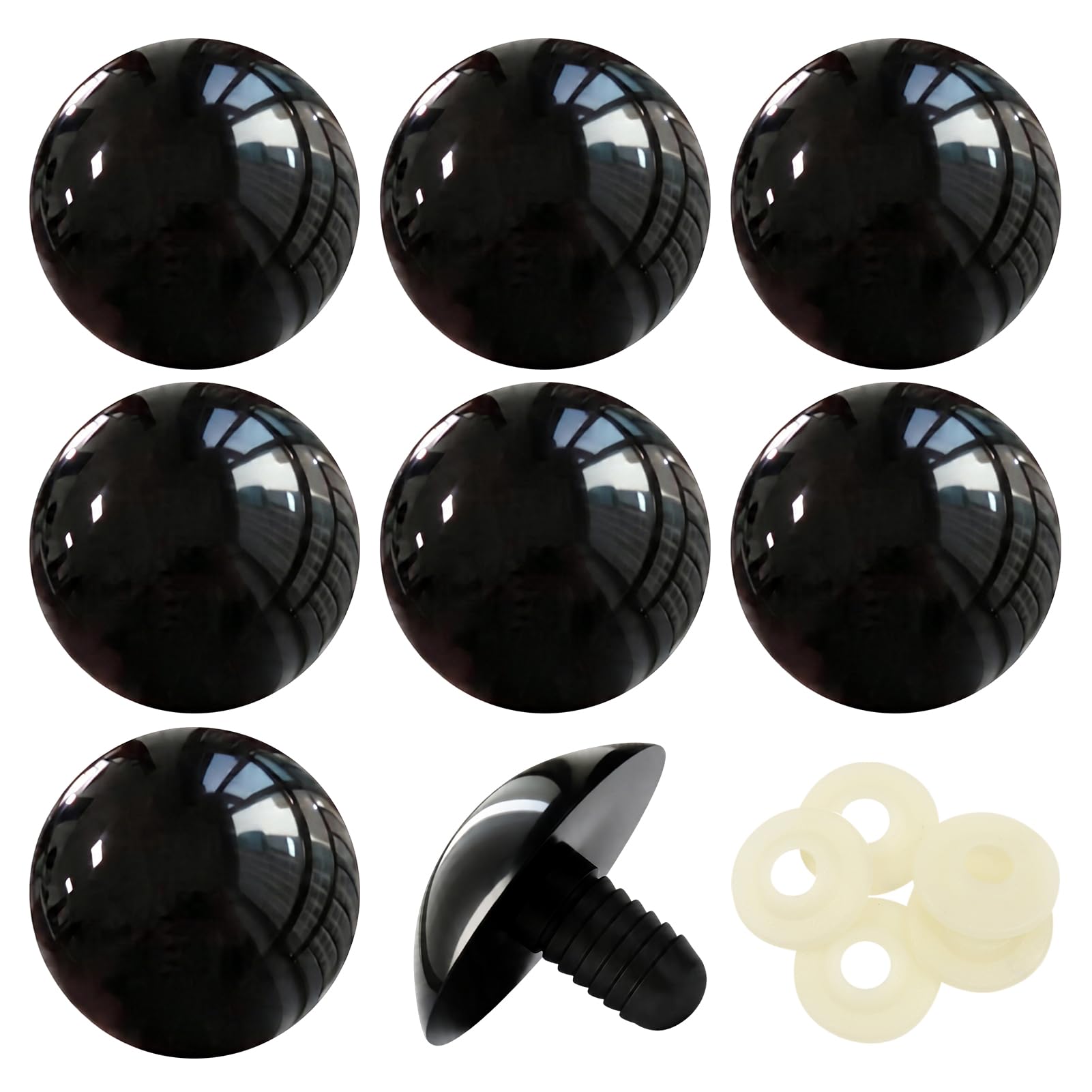 TOAOB 8pcs 45mm Large Safety Eyes for Amigurumis Black Plastic Crafts Doll Eye with Washers for Crochet Stuffed Animals Doll Making Supplies