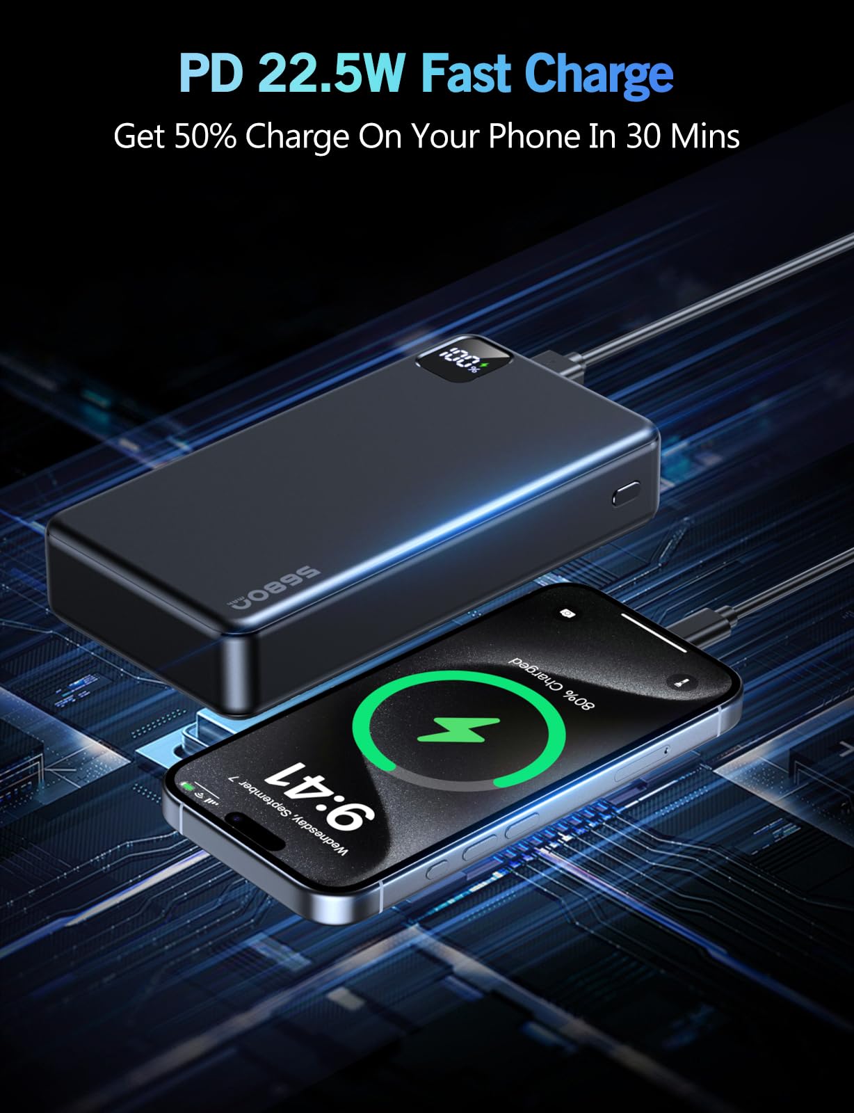 Portable Charger Power Bank, 56800mAh PD 22.5 W Fast Charging Battery Pack, Large Capacity Portable Power Bank for Camping Travel Essential Compatible with iPhone 17/16/15/14/13 Series, Samsung, iPad