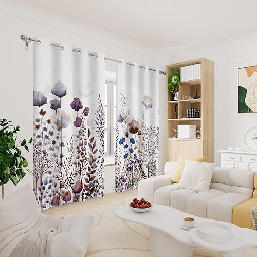Miniatura 6 de Renaiss Cortinas opacas de flores silvestres, estampado floral botánico pastel con aislamiento térmico, cortinas de ventana de plantas naturales