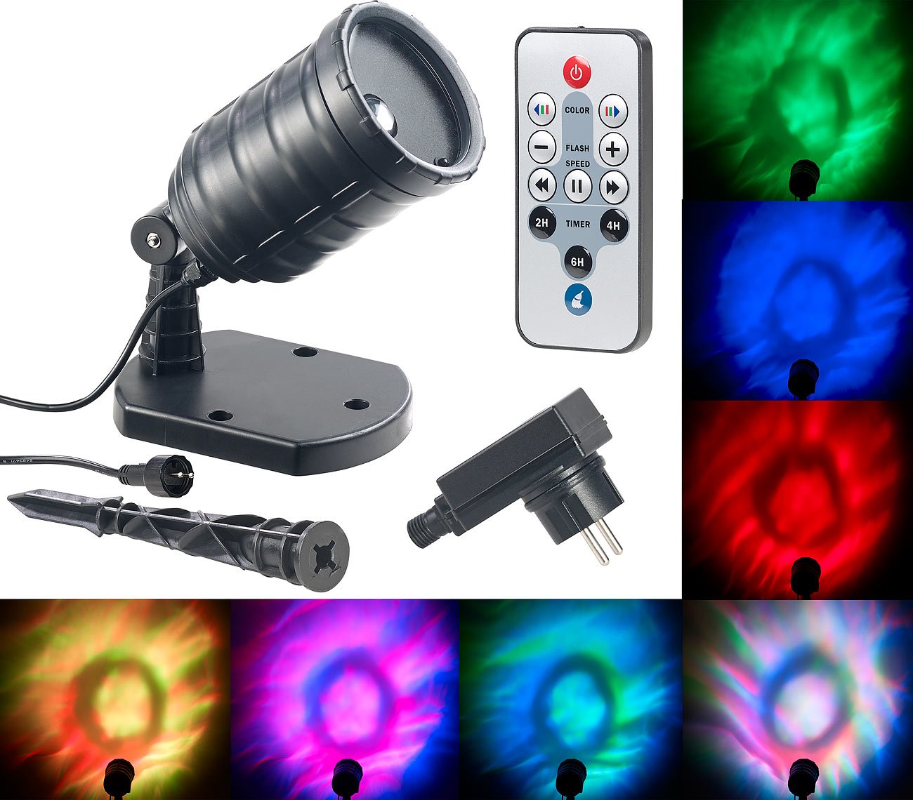 Lunartec Wasserwellen-Projektor: LED-RGB-Projektor für Wellen-Licht-Effekte, Timer, Fernbedienung, IP65 (LED-Lichteffekt, Ocean Wave, Nebel)