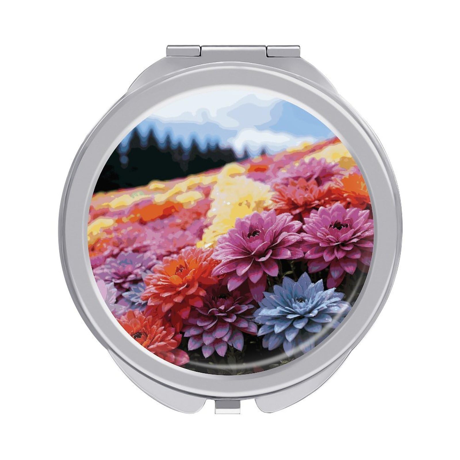 FekiLoot Rainbow Flower Sea Travel Makeup Mirror 2 X /1 X Magnifying Slim Pocket Mirrors Compact for Purse Travel Makeup Mirrors for Pocket, Handbag, Purse Women Gift