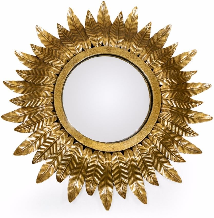 Gold Convex Sunburst Wall Mirror 42cm Retro Metal Leaf Style