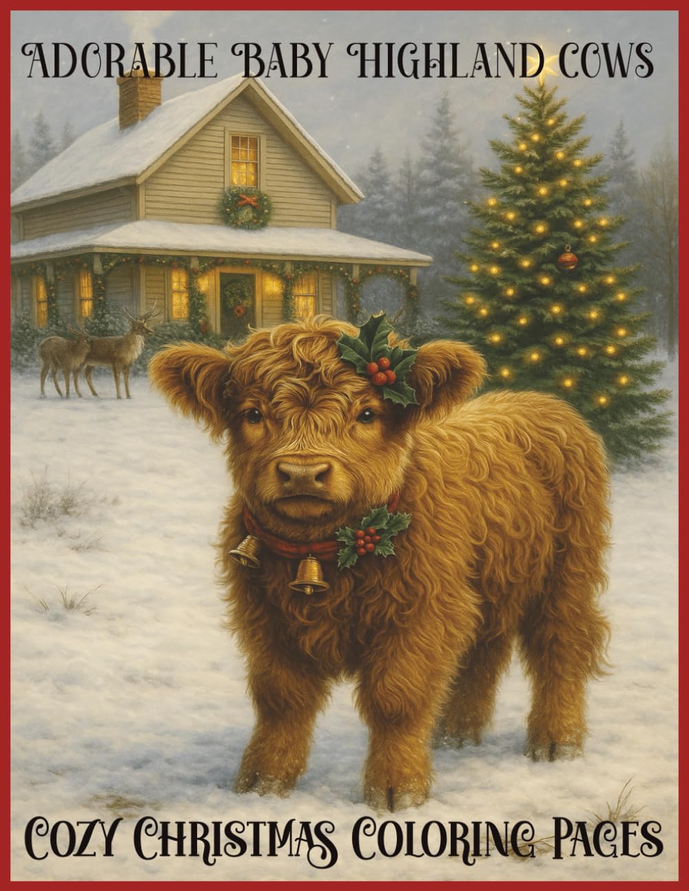 Adorable Baby Highland cows: Cozy Christmas Coloring Pages- Grayscale coloring book: grown-ups relaxation and stress relief imagination patterns coloring pages, coloring therapy