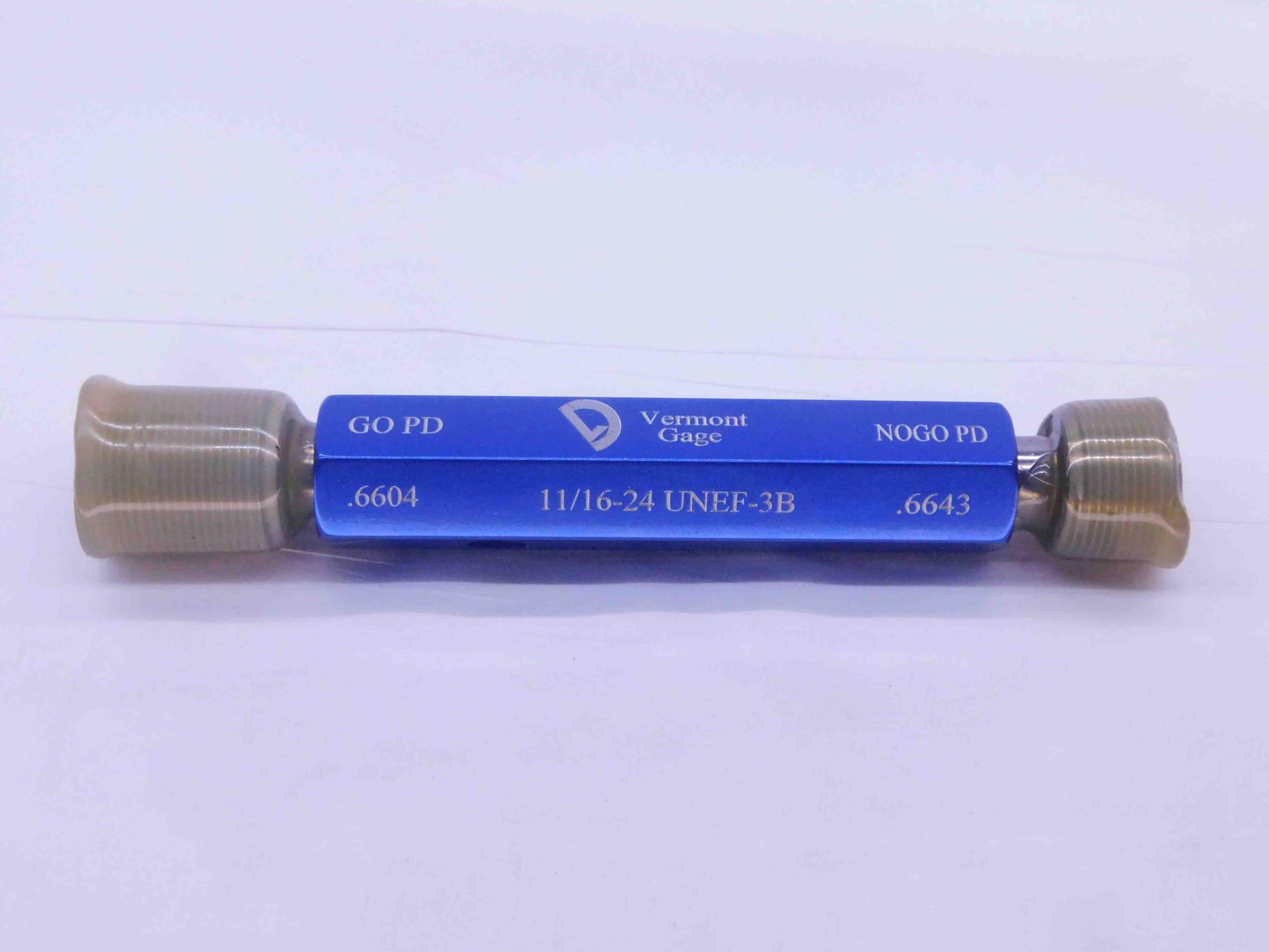 New 11/16 24 UNEF 3B Vermont Thread Plug GAGE .6875 GO NO GO PDS= .6604 & .6643 - DW34505VTG