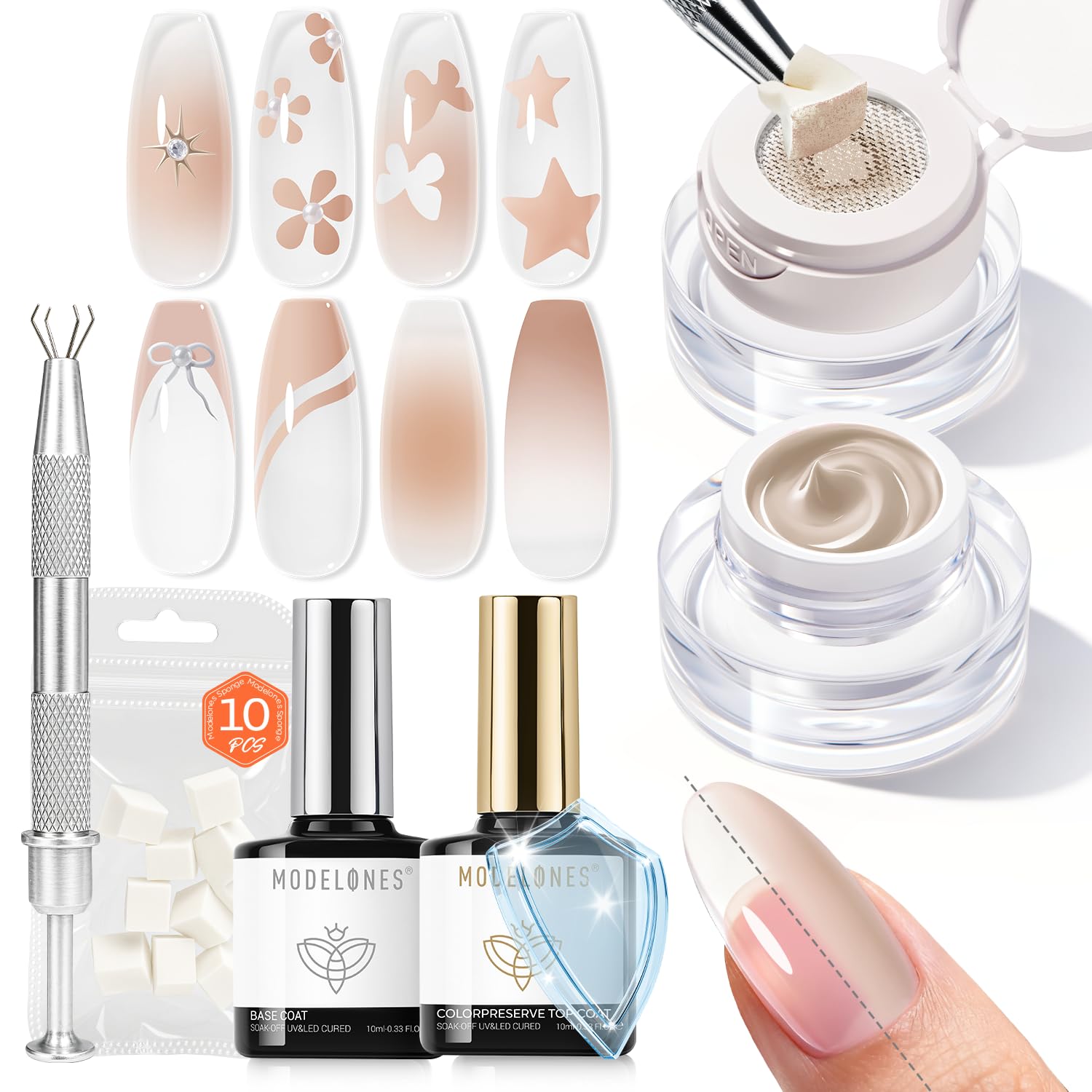 modelones Patting Gel Nail Polish Kit with Preserve Color Top Base Coat Nude Color Pat Paint Gel Pigmented