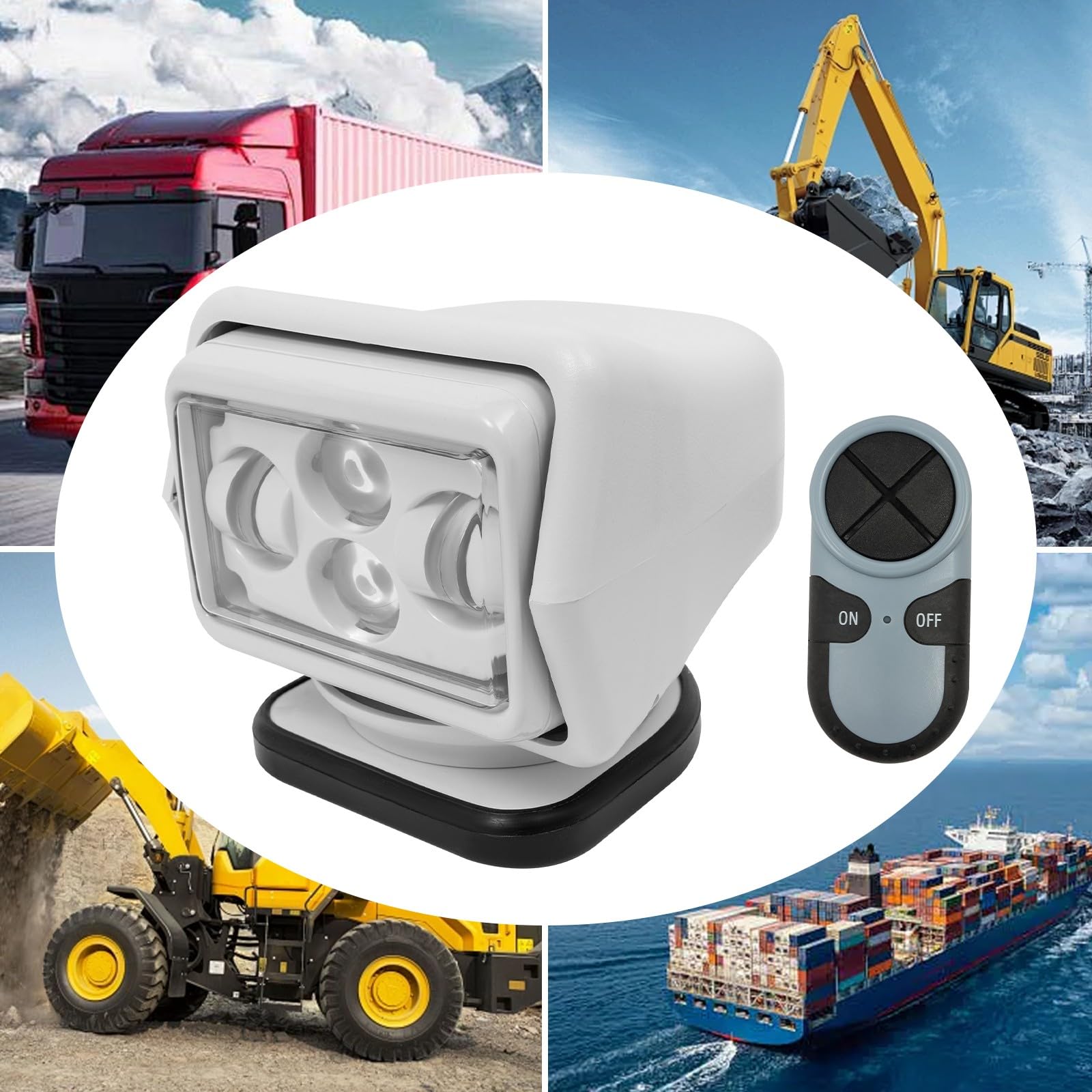 Faro de investigación para barcos, faro de trabajo LED, mando a distancia, faro adicional de 12 V para vehículos offroad, camping, marina con potencia de 60 W, 8000 lúmenes, alcance de 600 metros