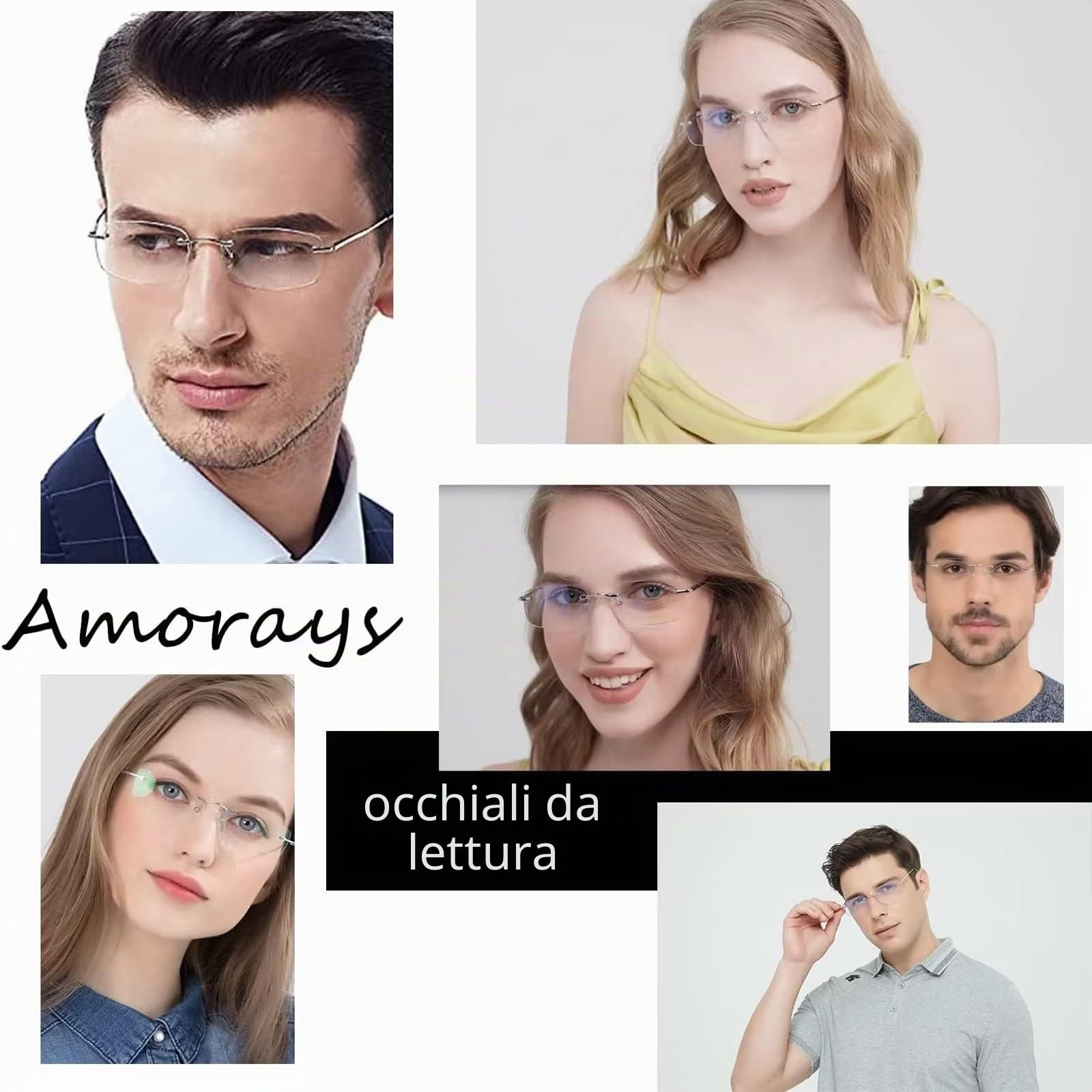 Amorays Occhiali da Lettura Leggeri Senza Montatura per Donna e Uomo Occhiali Lettori Senza Cornice per Antiriflesso con Blocco Della Luce blu 6001（Blu，+1.50）