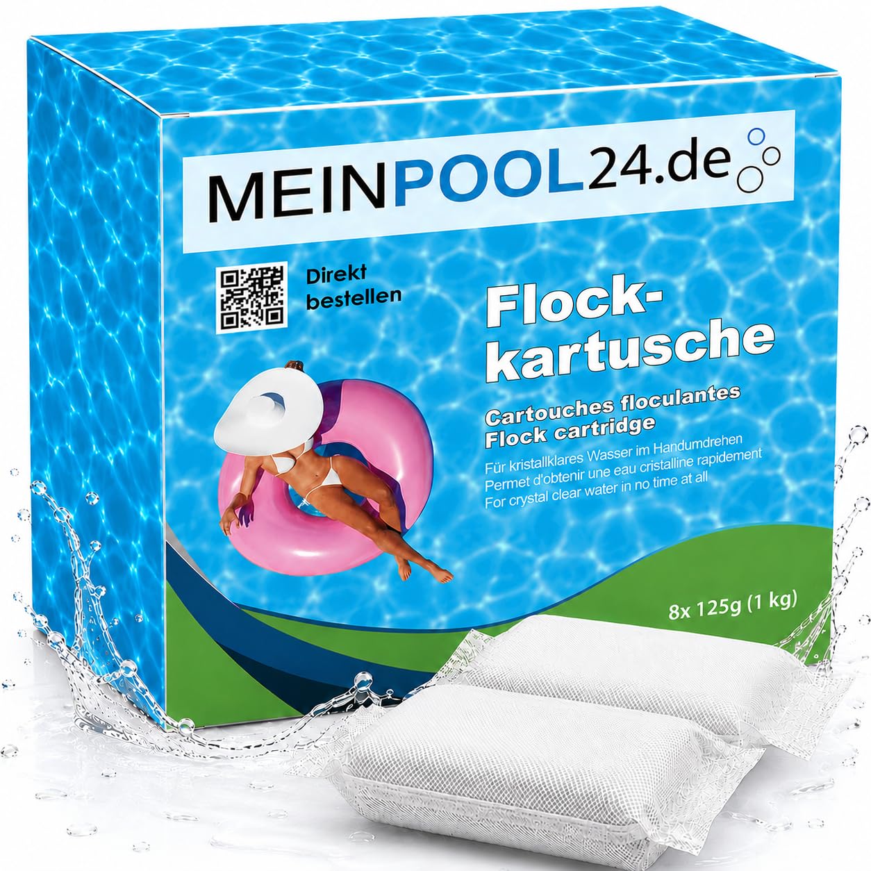 8x1 kg Flockkartuschen Flockungs-Kartuschen für kristallklares Wasser entfernt feinste Schmutzteilchen im Pool