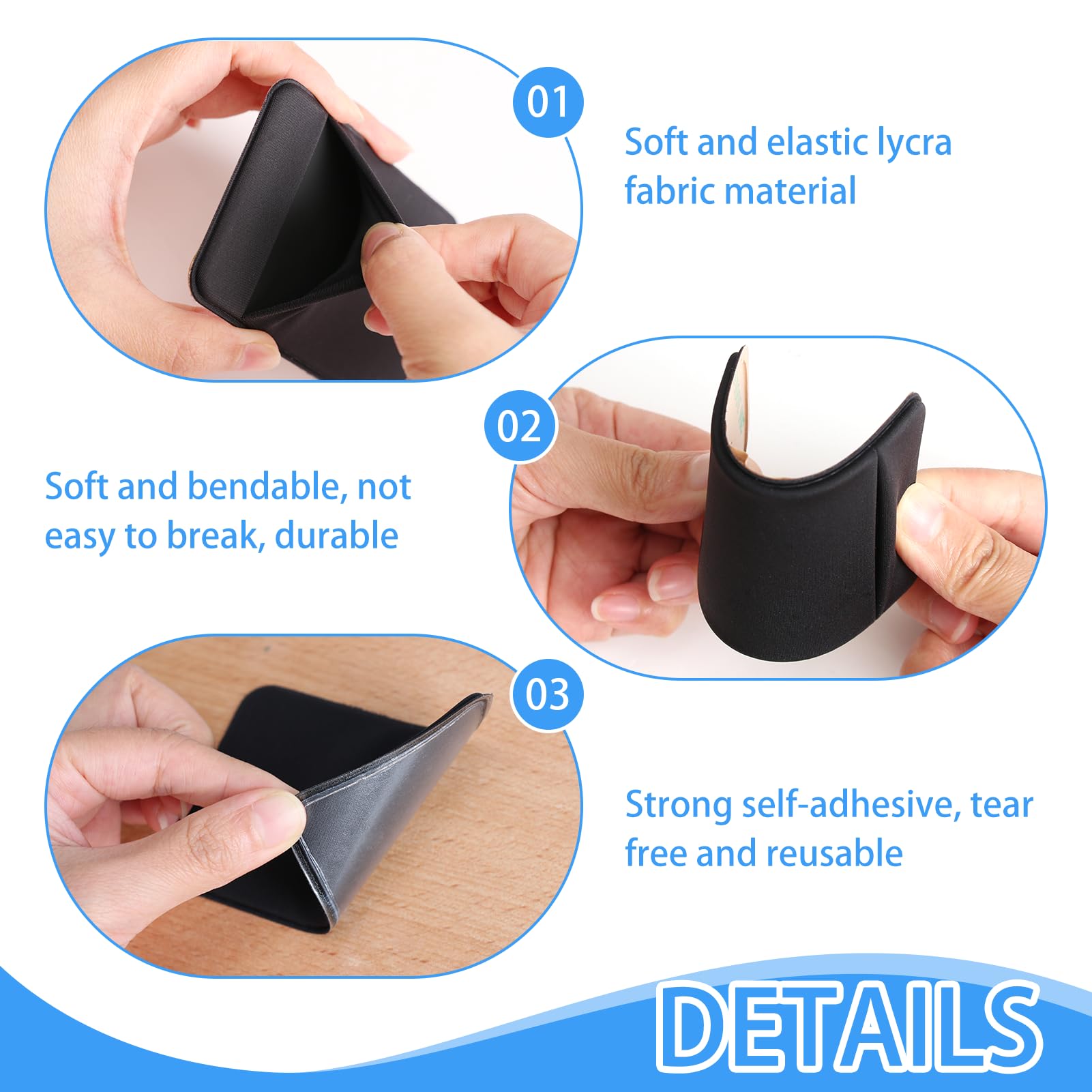 Portefeuille de Téléphone 3 Pièces à Coller Pochettes Extensibles en Tissu Compatible iPhone Samsung LG Noir