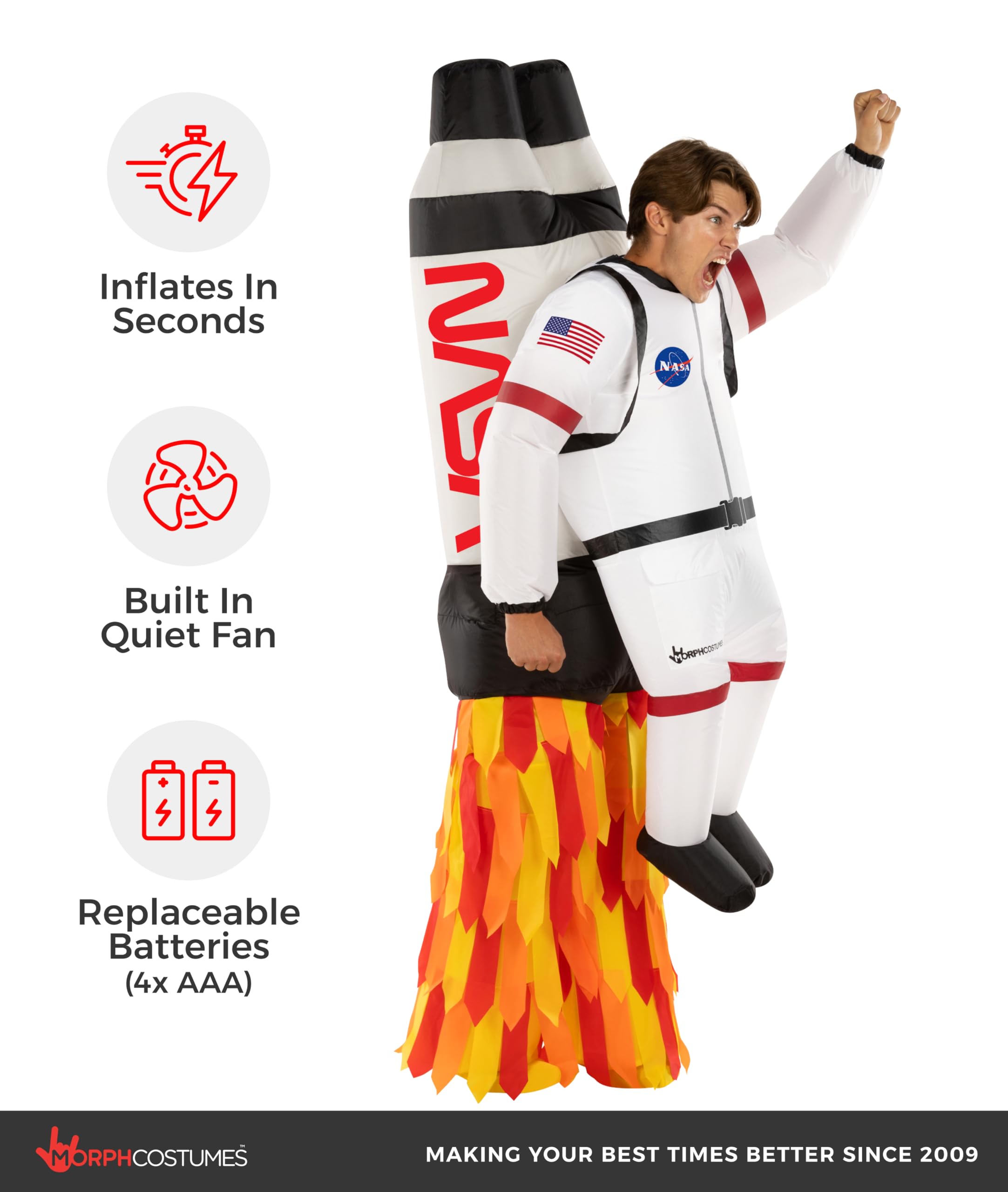 Morph Rakete Kostüm Erwachsene aufblasbar Jetpack Astronaut Karneval Fasching Halloween Kostüm – Einheitsgröße