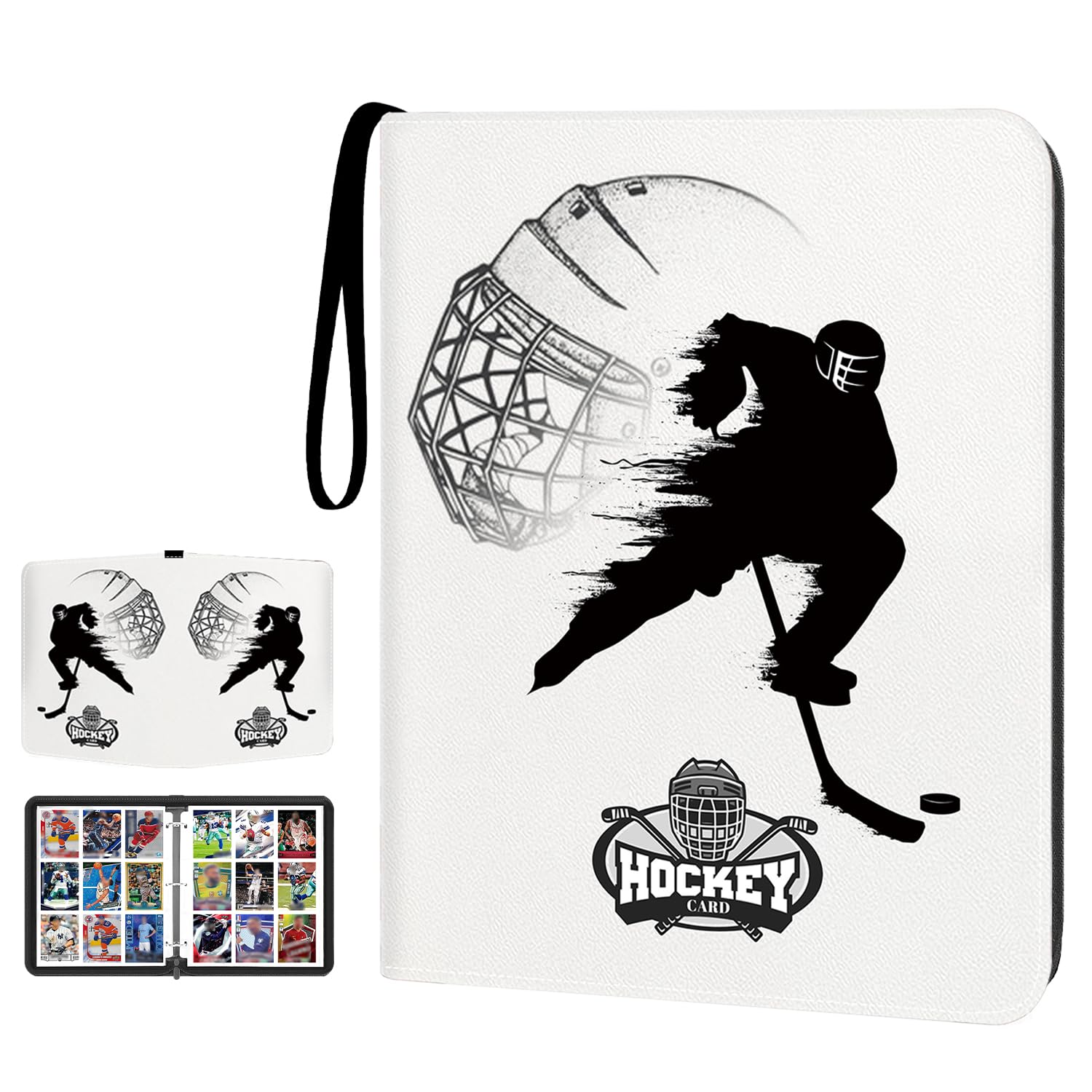 HESPLUS Hockey Card Binder 900 Pockets, 50 Sleeves Large Hockey Binder 3 Ring Zipper Trading Cards Holder 9 Pocket, Sport Card Collection Book Storage