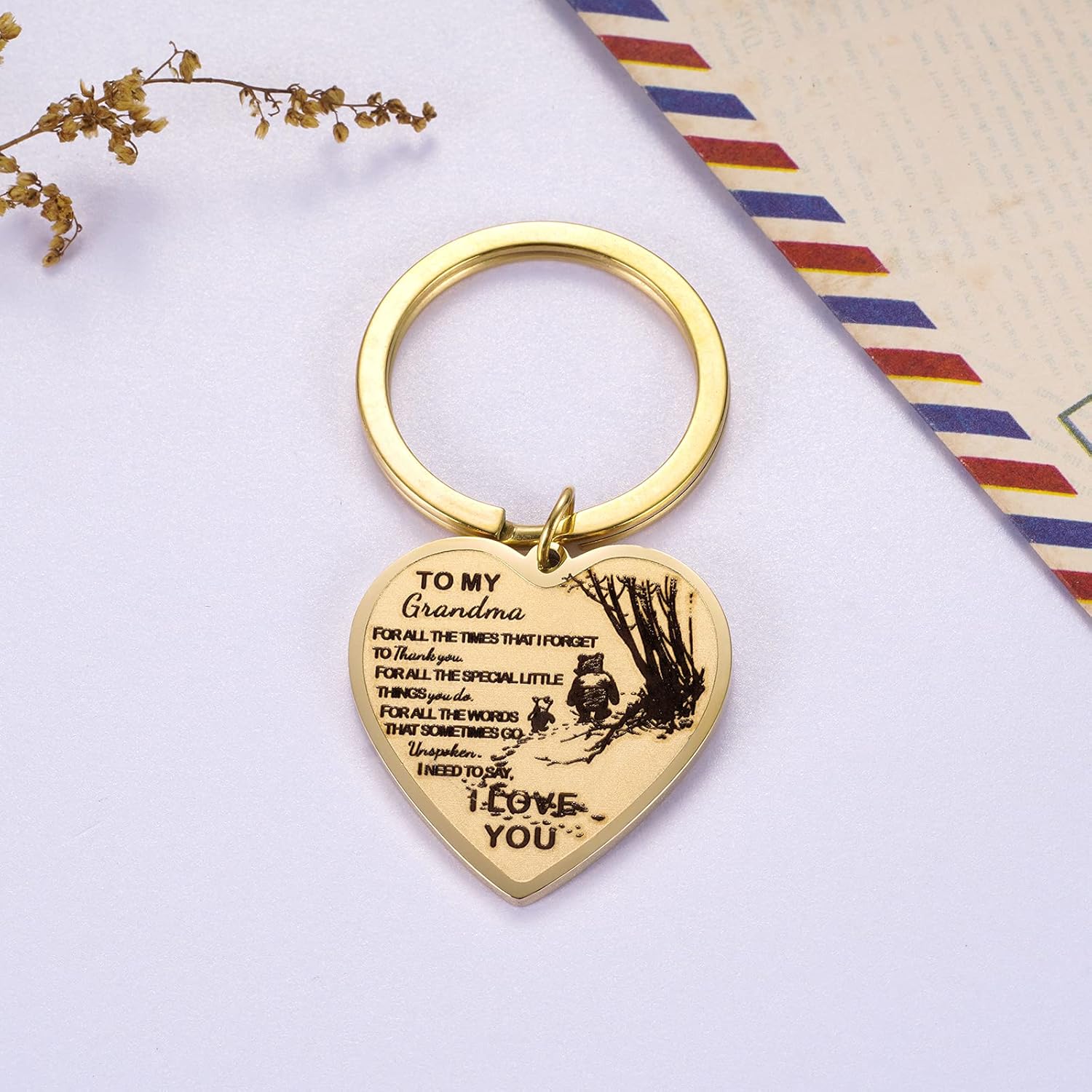 To My Grandma Keychain, Gifts for Grandma from Grandson or Granddaughter, Grandmother Birthday Gift From Son, Mothers Day Gift From Daughter, Gold: Clothing, Shoes & Jewelry