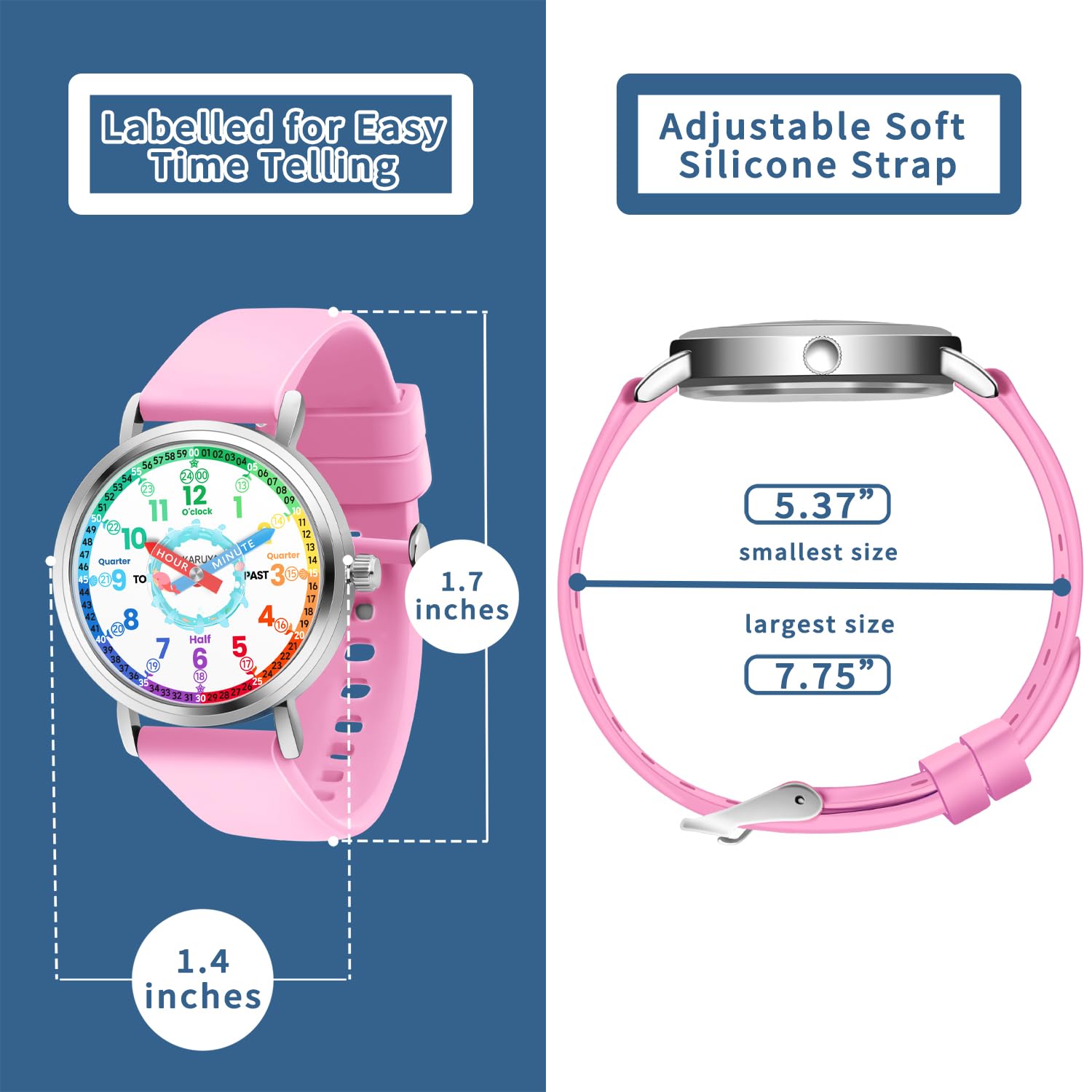 Orologio analogico per bambini, orologio da apprendimento per bambini dagli 8 ai 12 anni, impermeabile per bambini dai 5 ai 7 anni, 6-8 anni, orologi per ragazze
